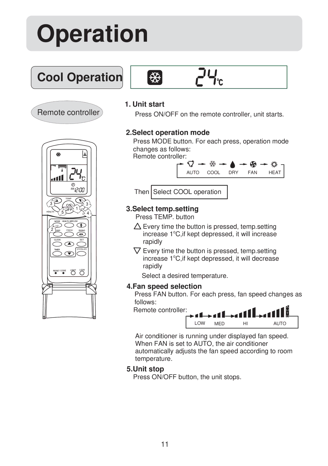 Haier HSU-09HV03/R2(SDB), HSU-12HV03/R2(SDB) operation manual Cool Operation 