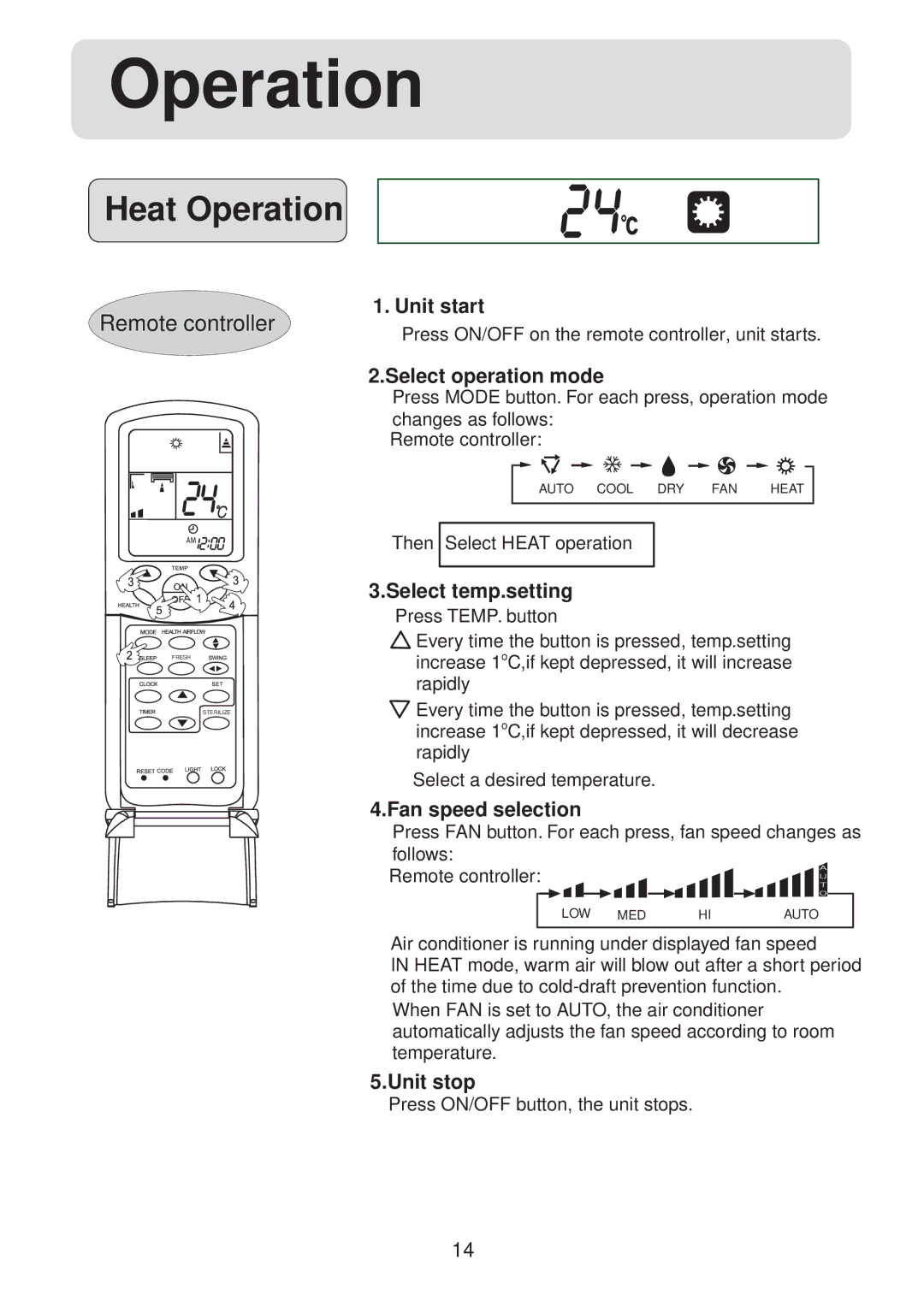 Haier HSU-12HV03/R2(SDB), HSU-09HV03/R2(SDB) operation manual Heat Operation 