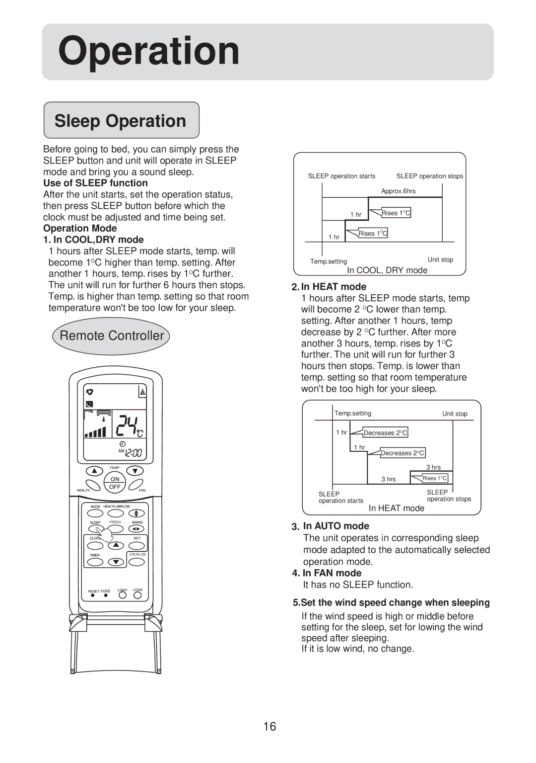 Haier HSU-12HV03/R2(SDB), HSU-09HV03/R2(SDB) operation manual Sleep Operation, Use of Sleep function 