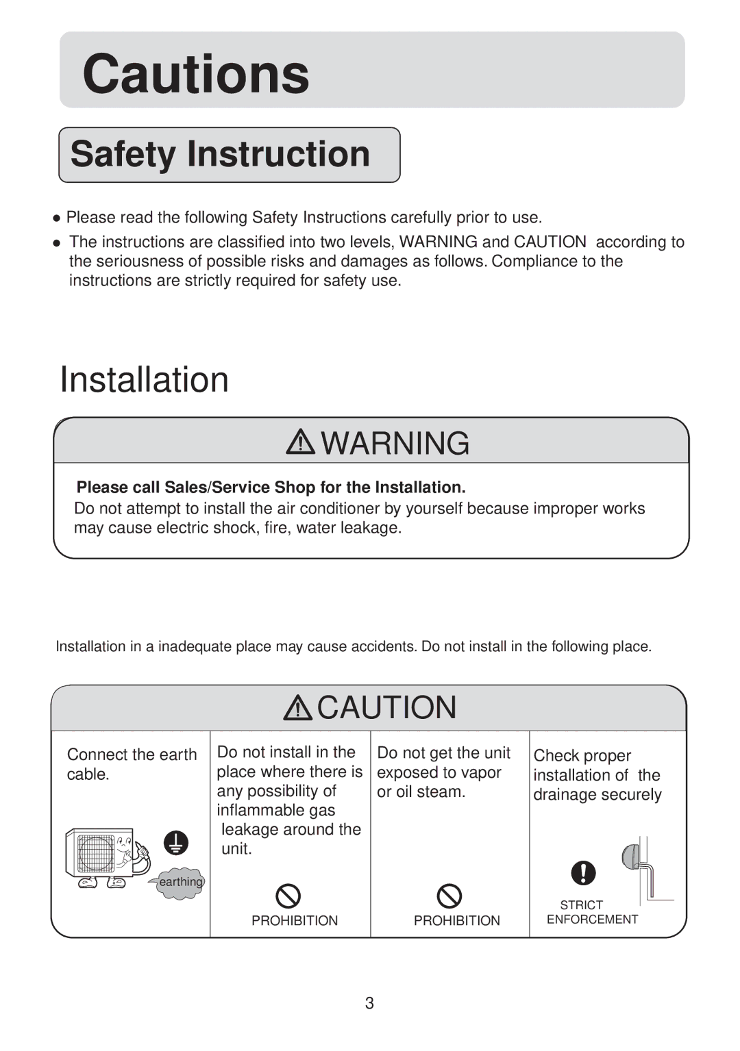 Haier HSU-09HV03/R2(SDB), HSU-12HV03/R2(SDB) Safety Instruction, Please call Sales/Service Shop for the Installation 