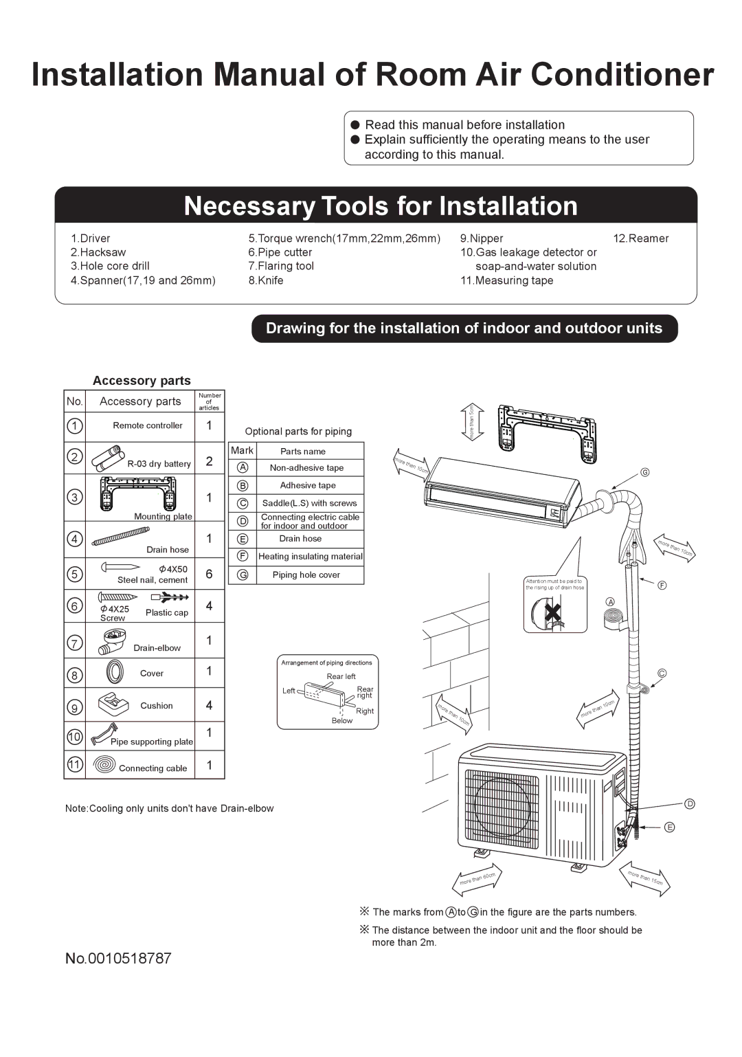 Haier HSU-09LEK03, HSU-09LEK13, HSU-07HEK03, HSU-07LEK03 installation manual Installation Manual of Room Air Conditioner 