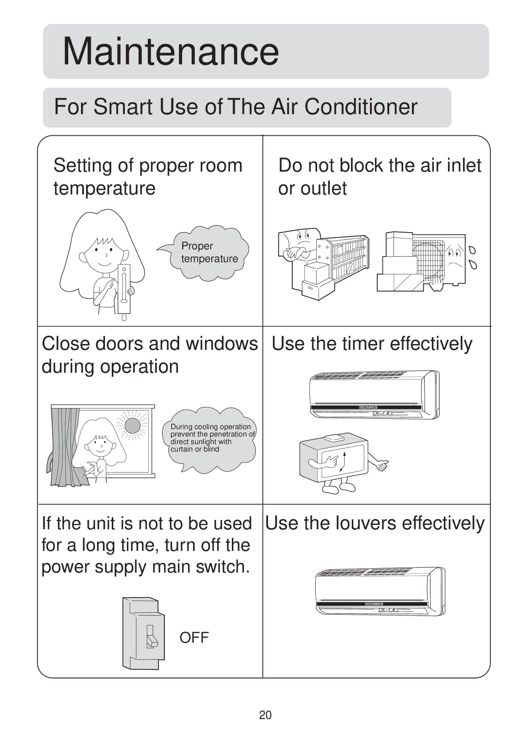 Haier HSU-12LH13, HSU-09LH13, 001050 operation manual Maintenance, Setting of proper room, Temperature Or outlet 