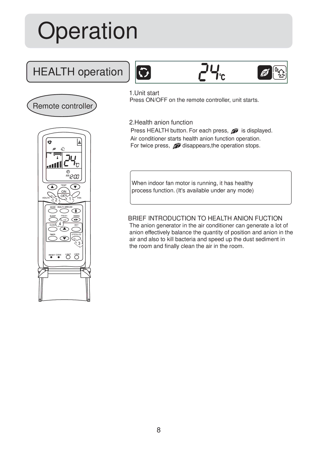 Haier HSU-09LH13, HSU-12LH13, 001050 operation manual Operation, Remote controller 