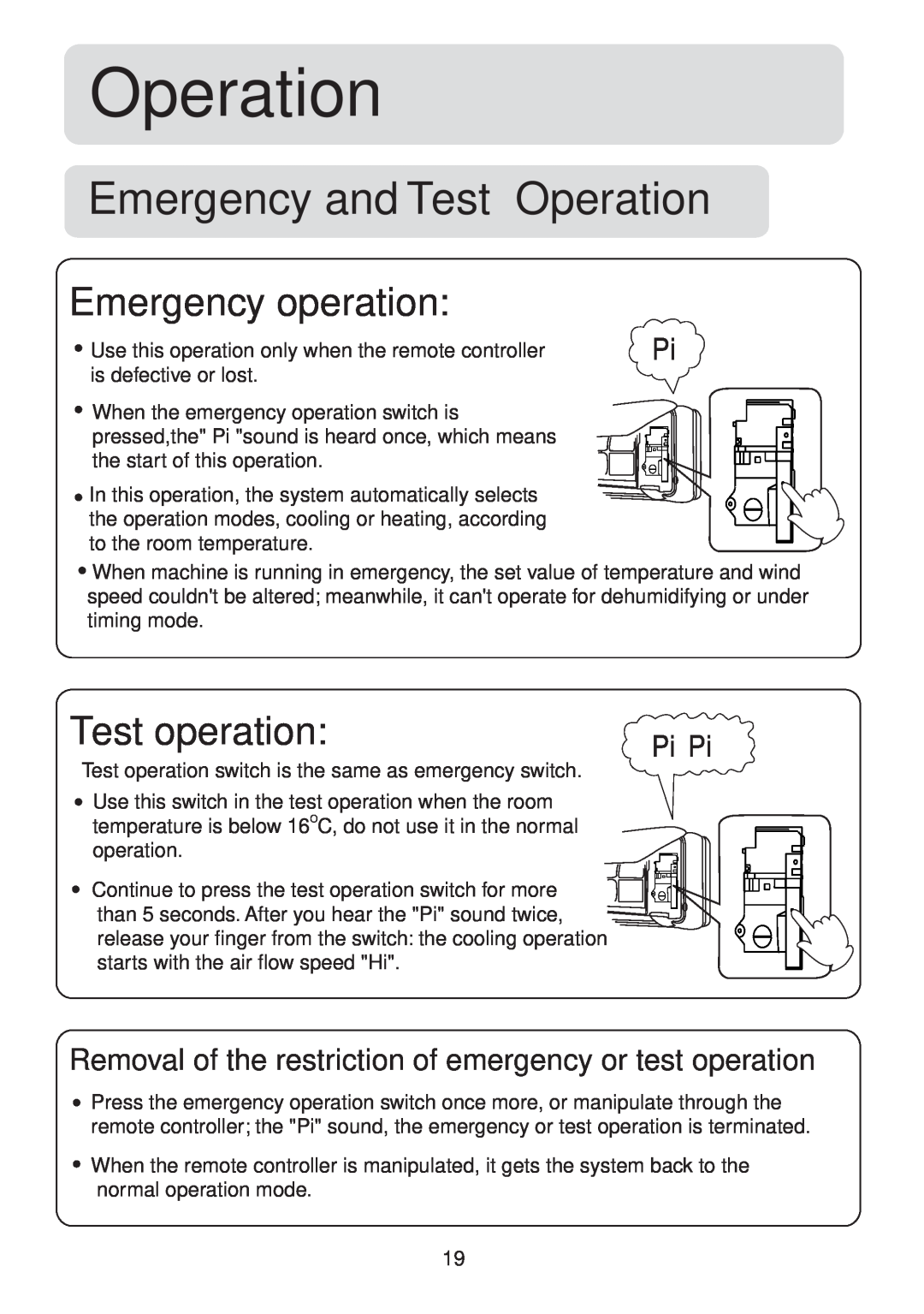 Haier HSU-09LH13, HSU-12LH13, 001050 operation manual Emergency and Test Operation, Emergency operation, Test operation 
