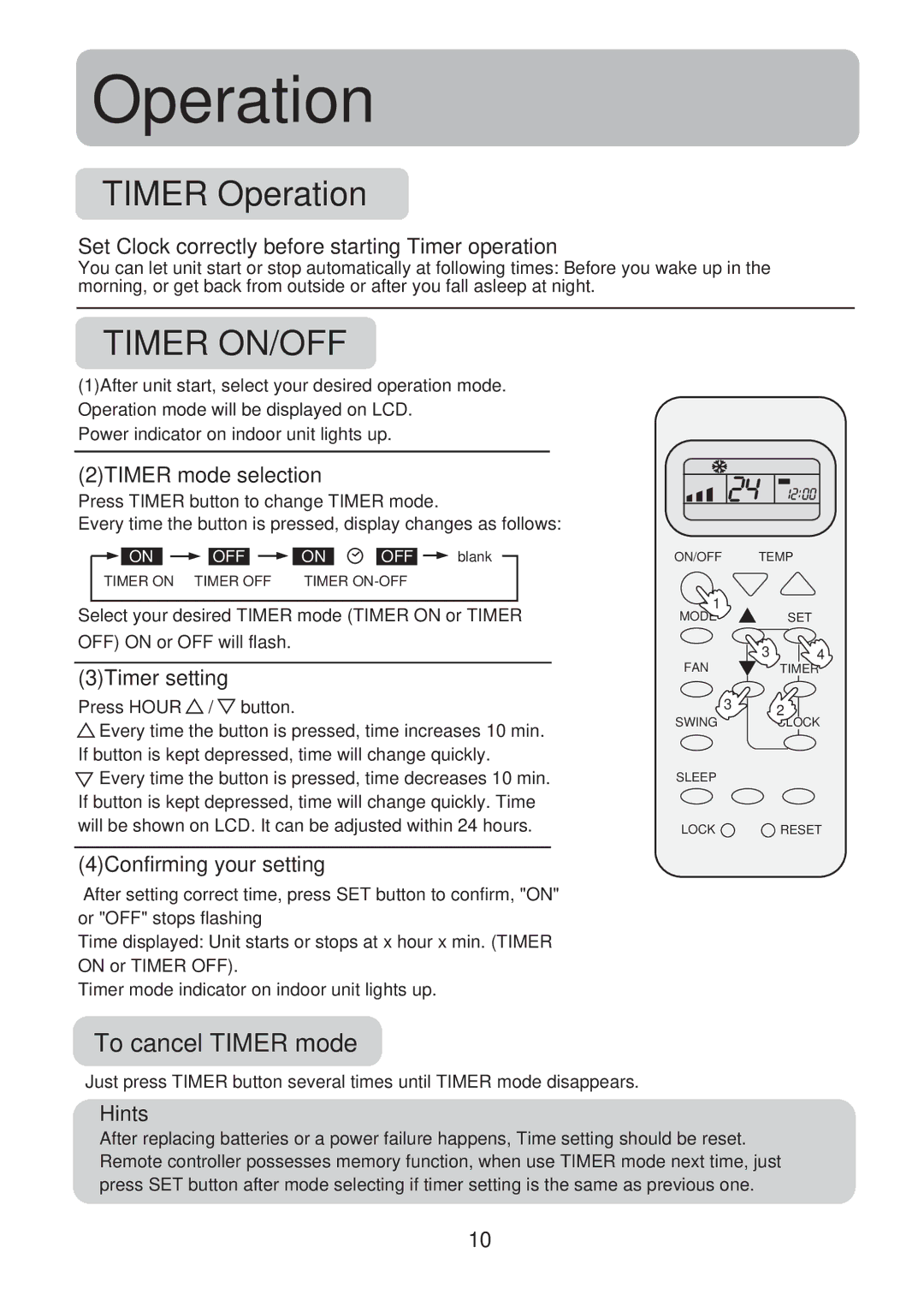 Haier HSU-09R04, HSU-12R04, HSU-24R04, HSU-18R04 operation manual Timer Operation, To cancel Timer mode 