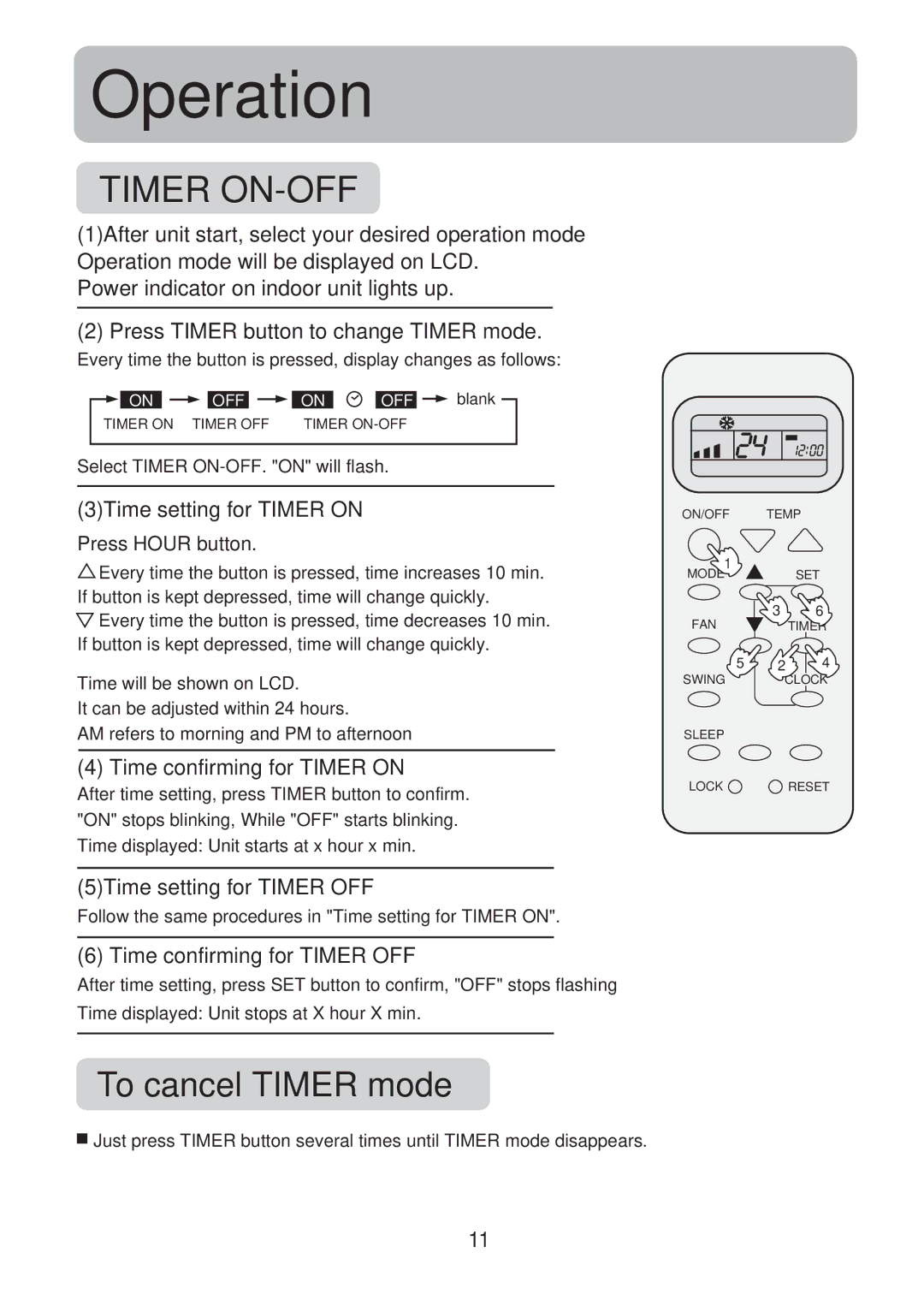 Haier HSU-12R04, HSU-09R04, HSU-24R04 To cancel Timer mode, 3Time setting for Timer on, Time confirming for Timer on 