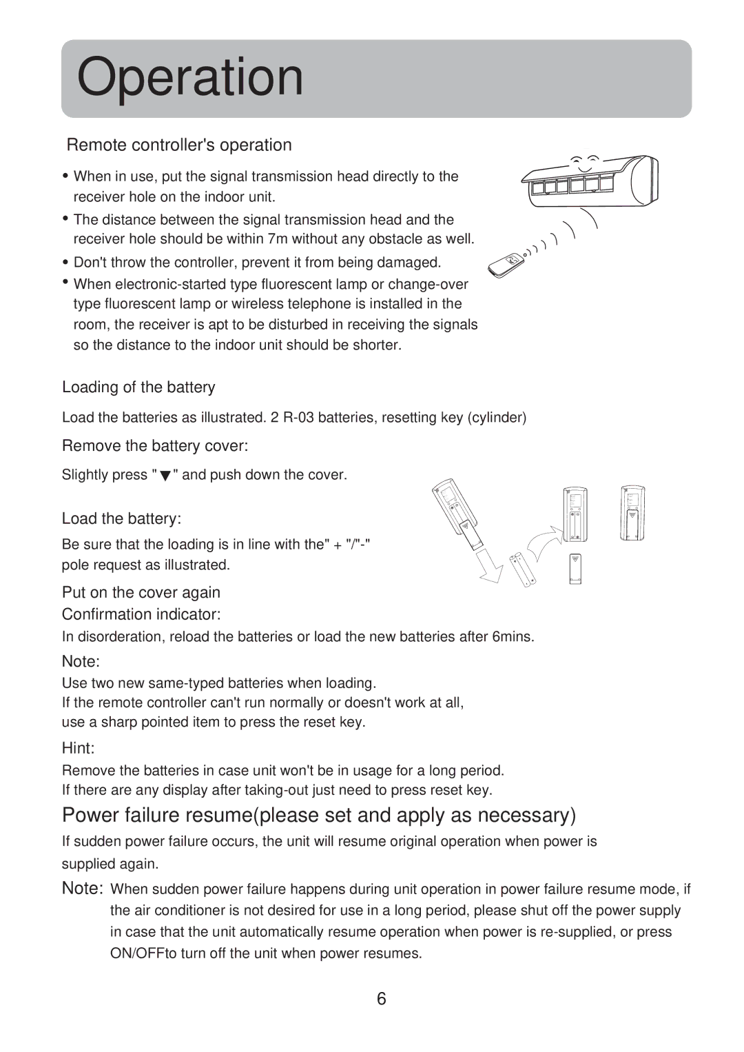 Haier HSU-09R04, HSU-12R04 Operation, Power failure resumeplease set and apply as necessary, Remote controllers operation 