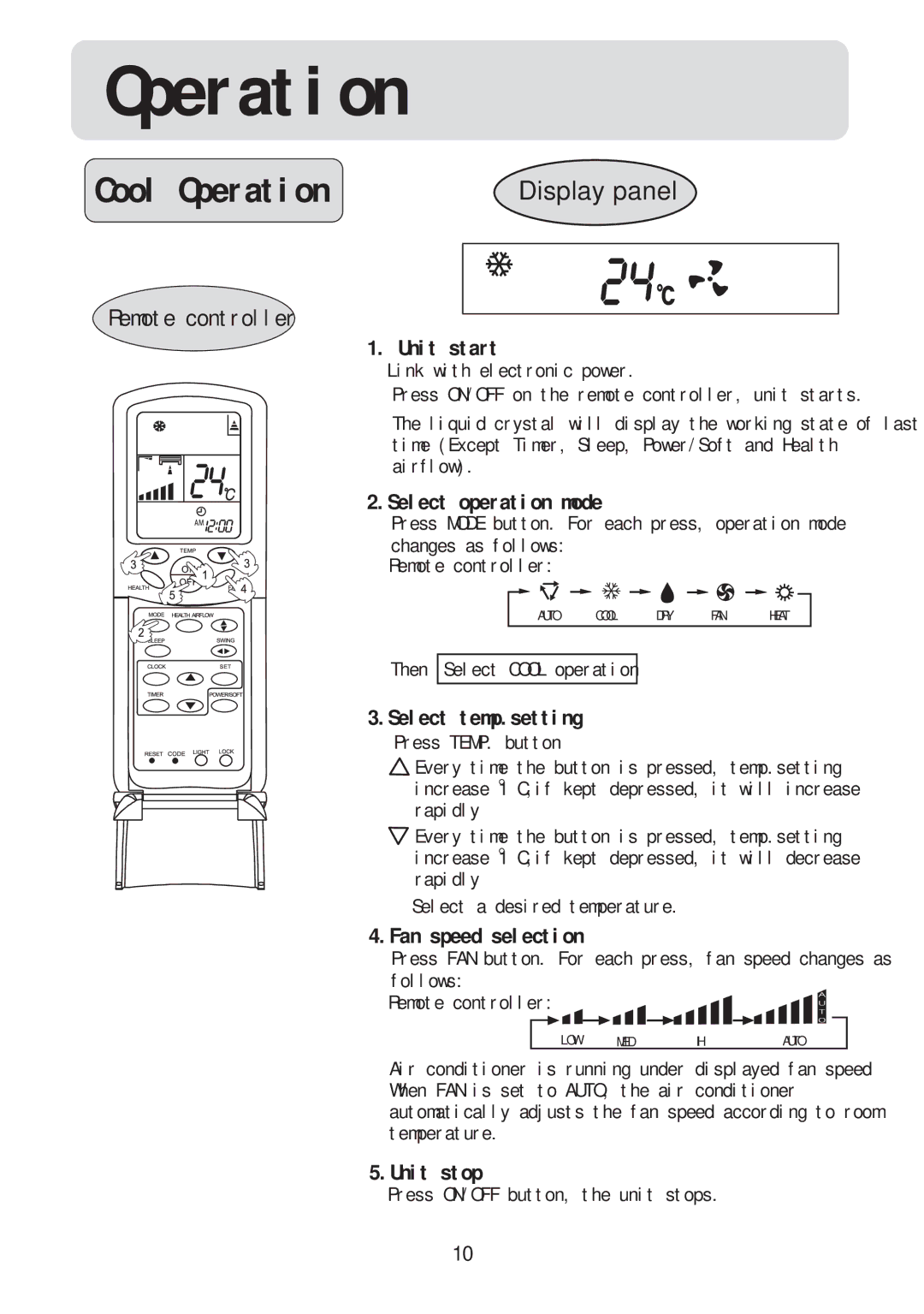 Haier HSU-18RC03/R2(DB), HSU-09RC03/R2(DB), HSU-12RC03/R2(DB), HSU-22RC03/R2(DB) Cool Operation, Select temp.setting 