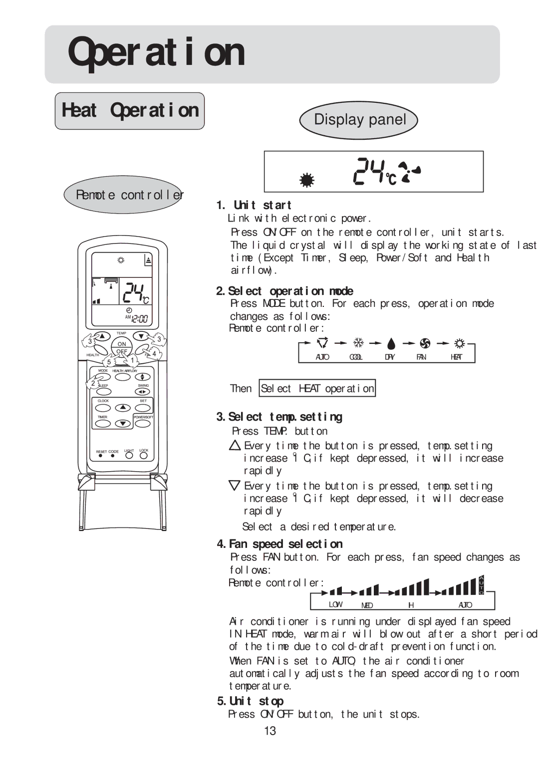 Haier HSU-22RC03/R2(DB), HSU-09RC03/R2(DB), HSU-12RC03/R2(DB), HSU-18RC03/R2(DB) operation manual Heat Operation 