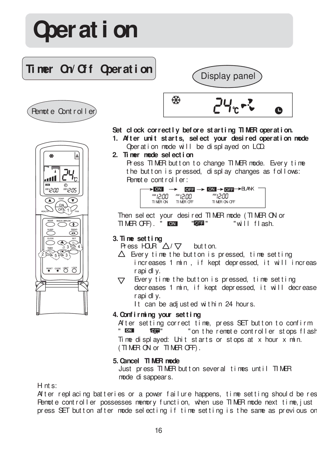 Haier HSU-12RC03/R2(DB), HSU-09RC03/R2(DB), HSU-22RC03/R2(DB), HSU-18RC03/R2(DB) operation manual Timer On/Off Operation 