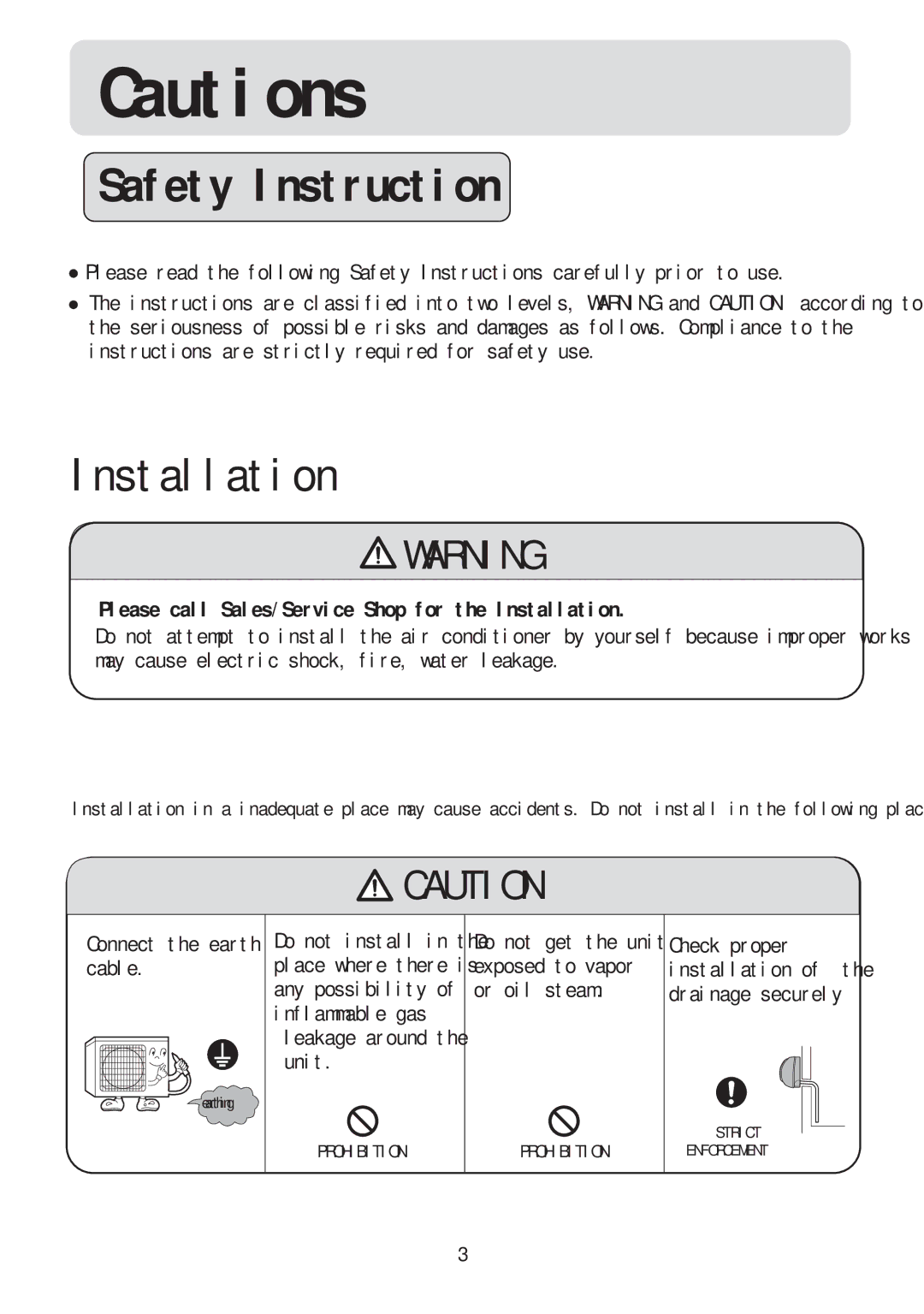 Haier HSU-09RC03/R2(DB), HSU-12RC03/R2(DB) Safety Instruction, Please call Sales/Service Shop for the Installation 