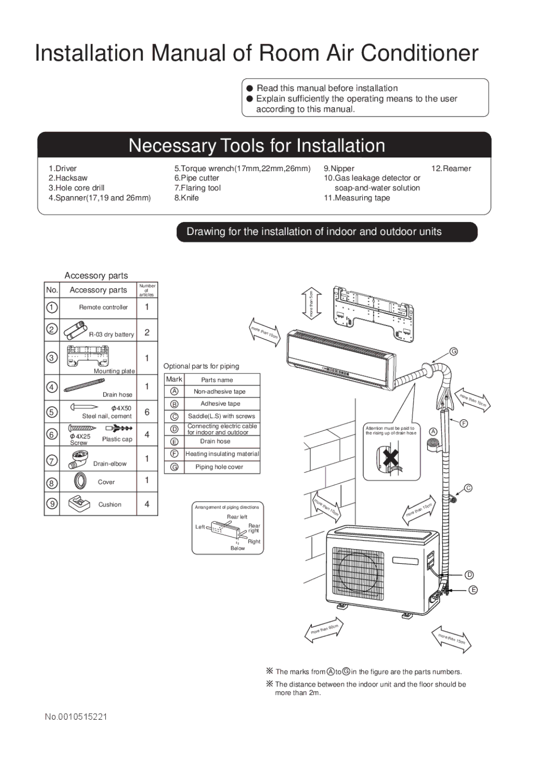 Haier HSU-1218CR03 installation manual Installation Manual of Room Air Conditioner 