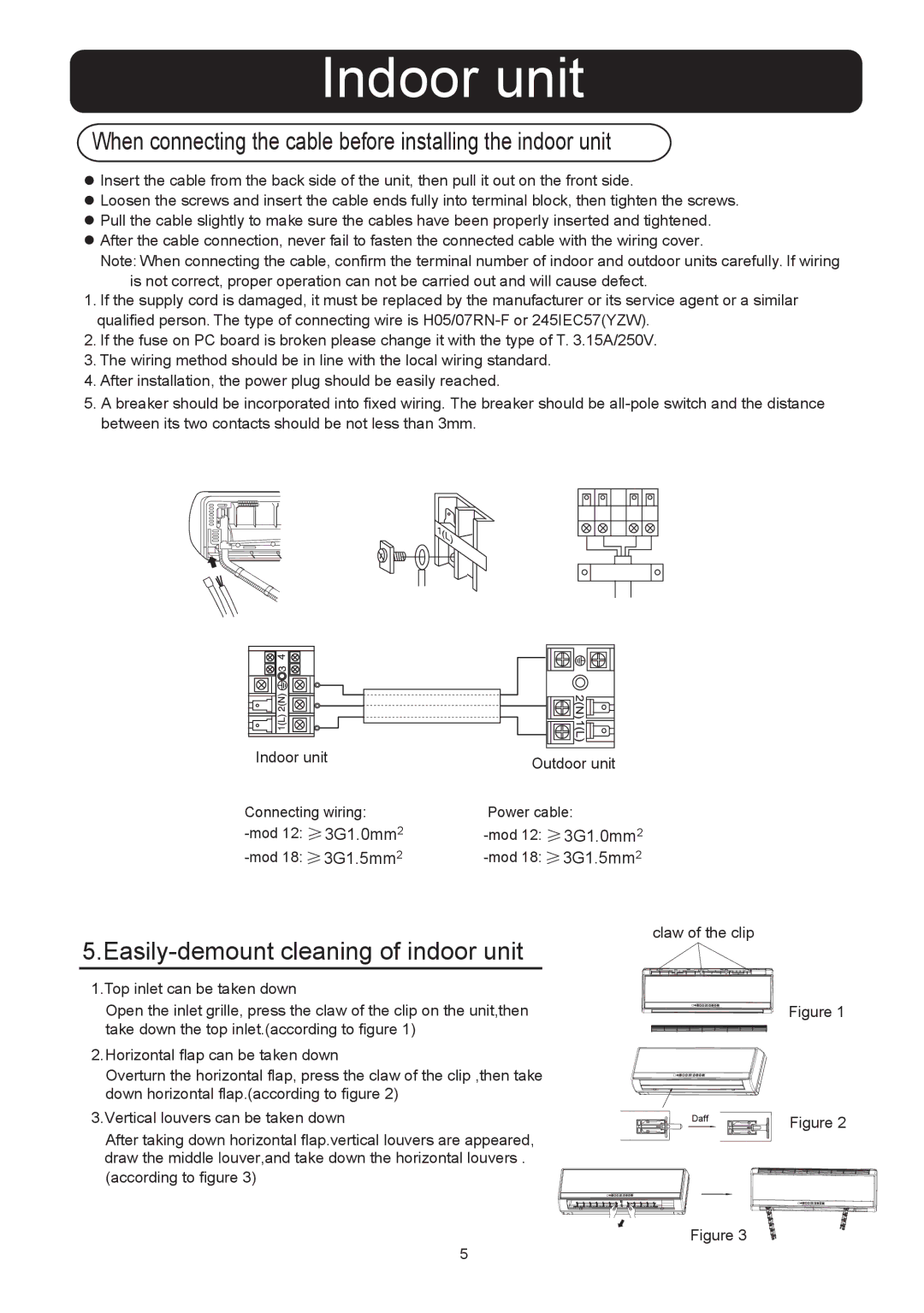 Haier HSU-1218CR03 installation manual Indoor unit, When connecting the cable before installing the indoor unit 