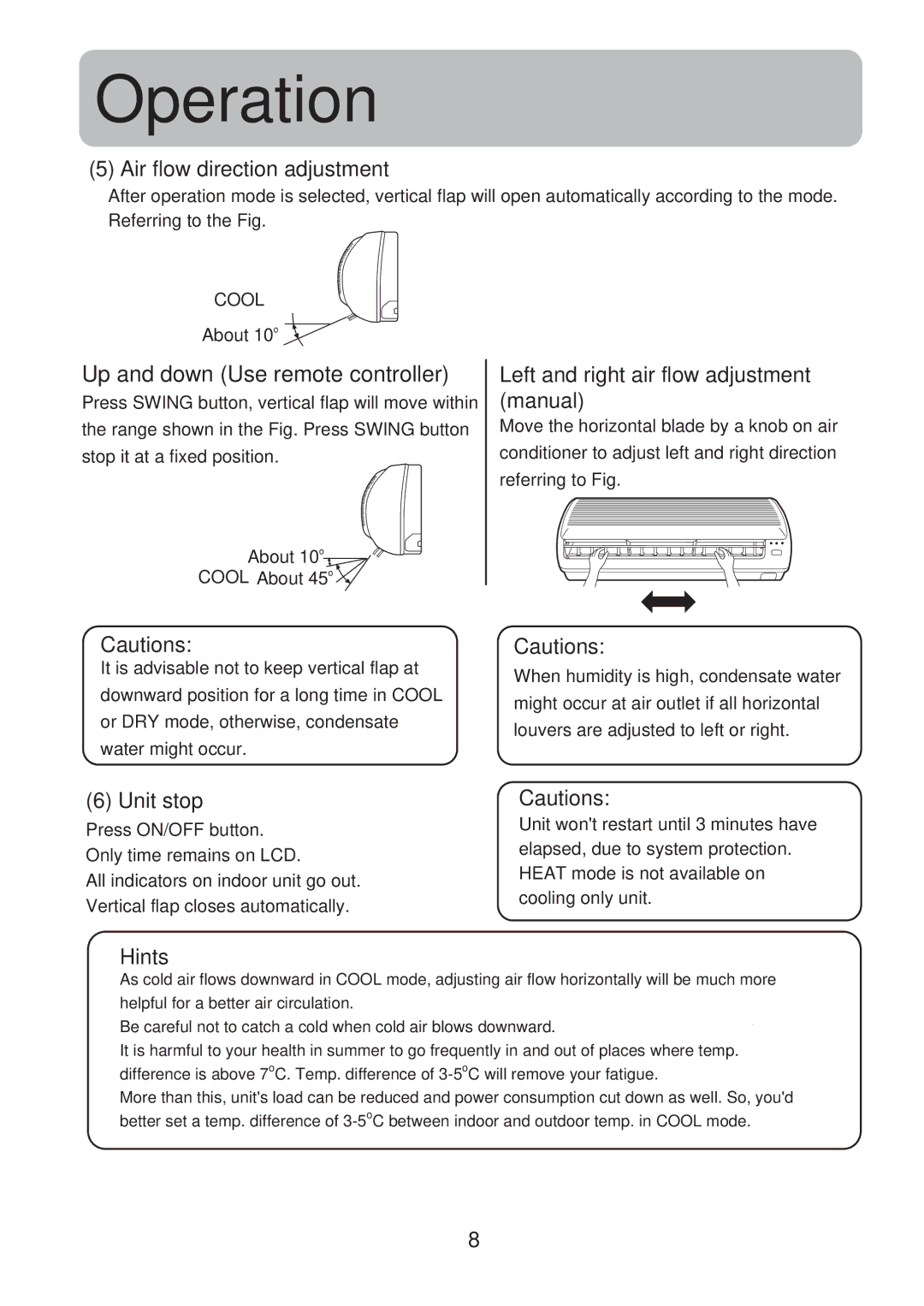 Haier HSU-189M07, HSU-129M07, HSU-119M07 Air flow direction adjustment, Left and right air flow adjustment manual 