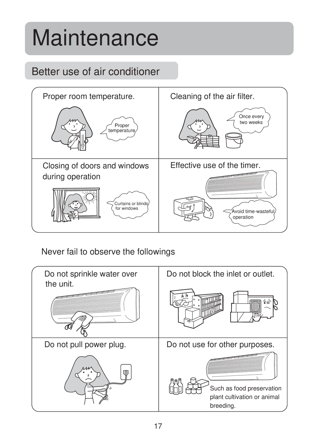 Haier HSU-18CK13(T3) operation manual Maintenance, Never fail to observe the followings 