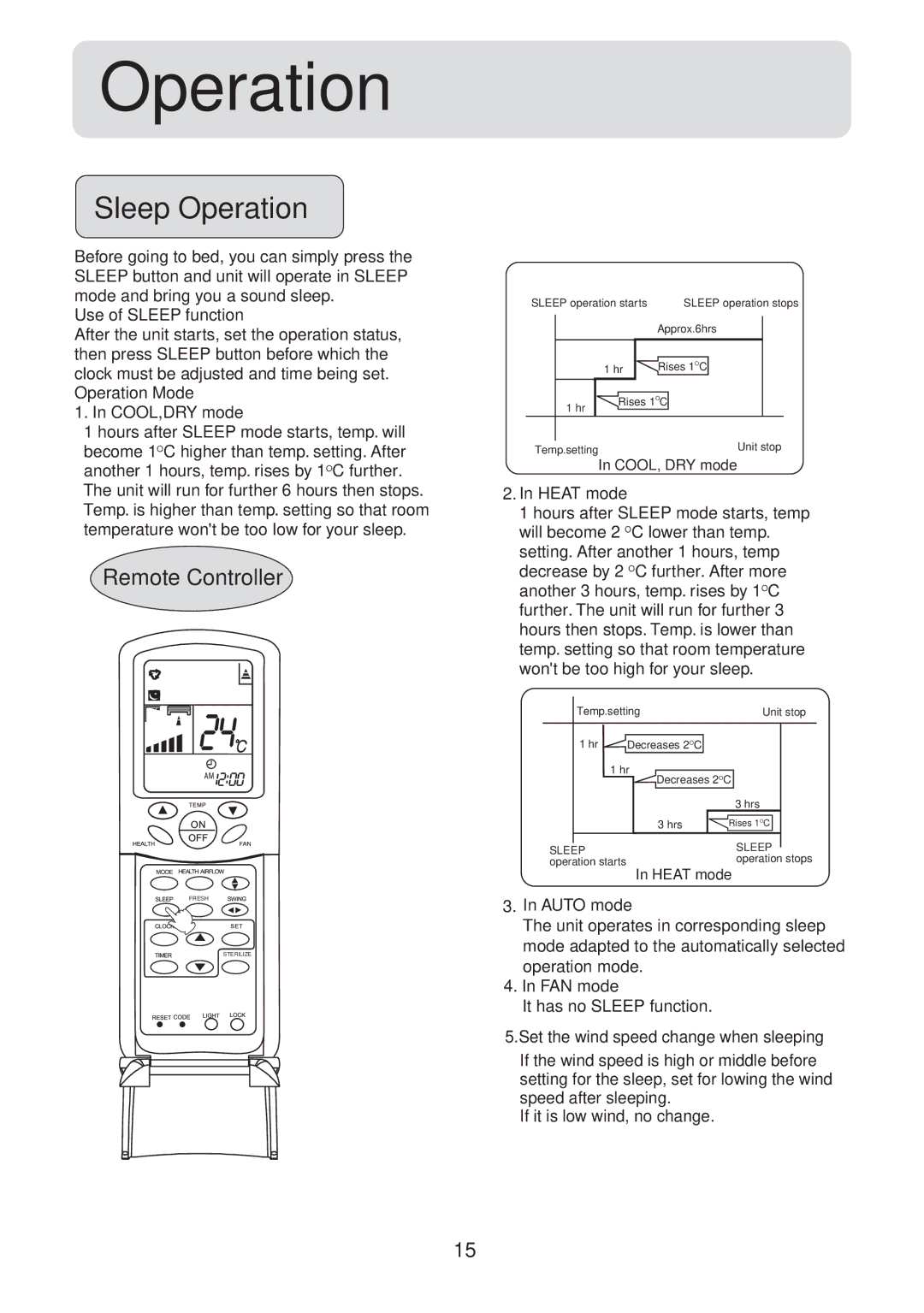 Haier HSU-18CV03(T3), HSU-24CV03(T3) operation manual Sleep Operation 