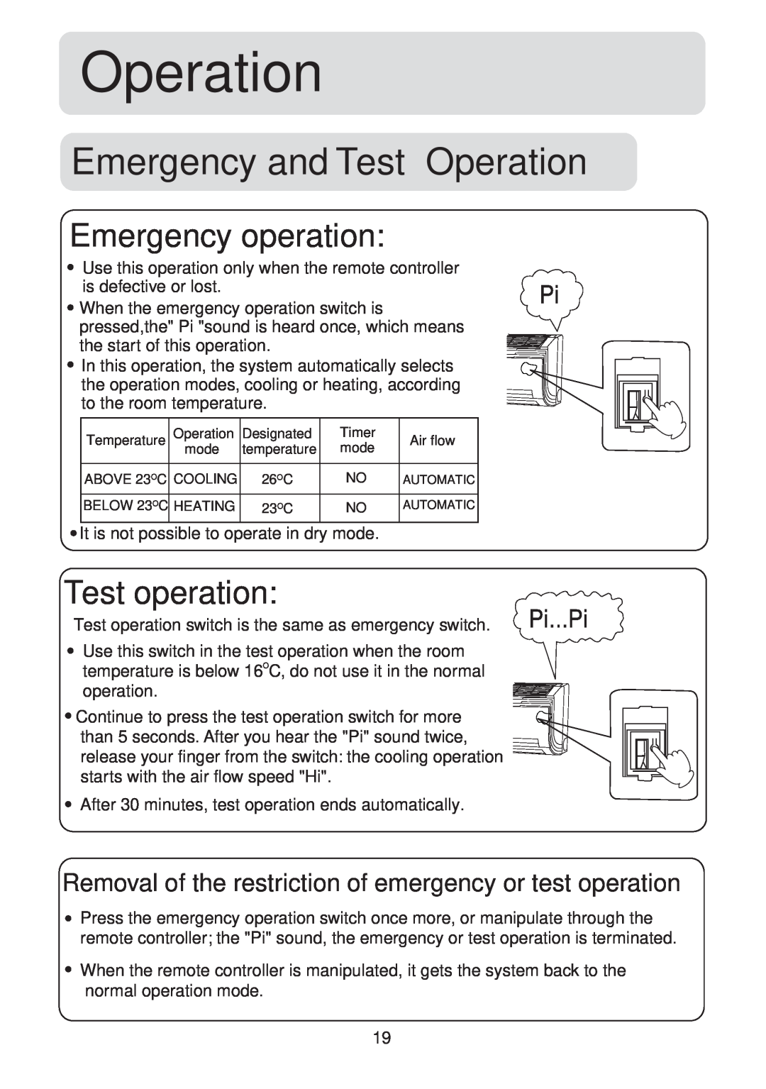 Haier HSU-18CV03(T3), HSU-24CV03(T3) operation manual Emergency and Test Operation, Emergency operation, Test operation 