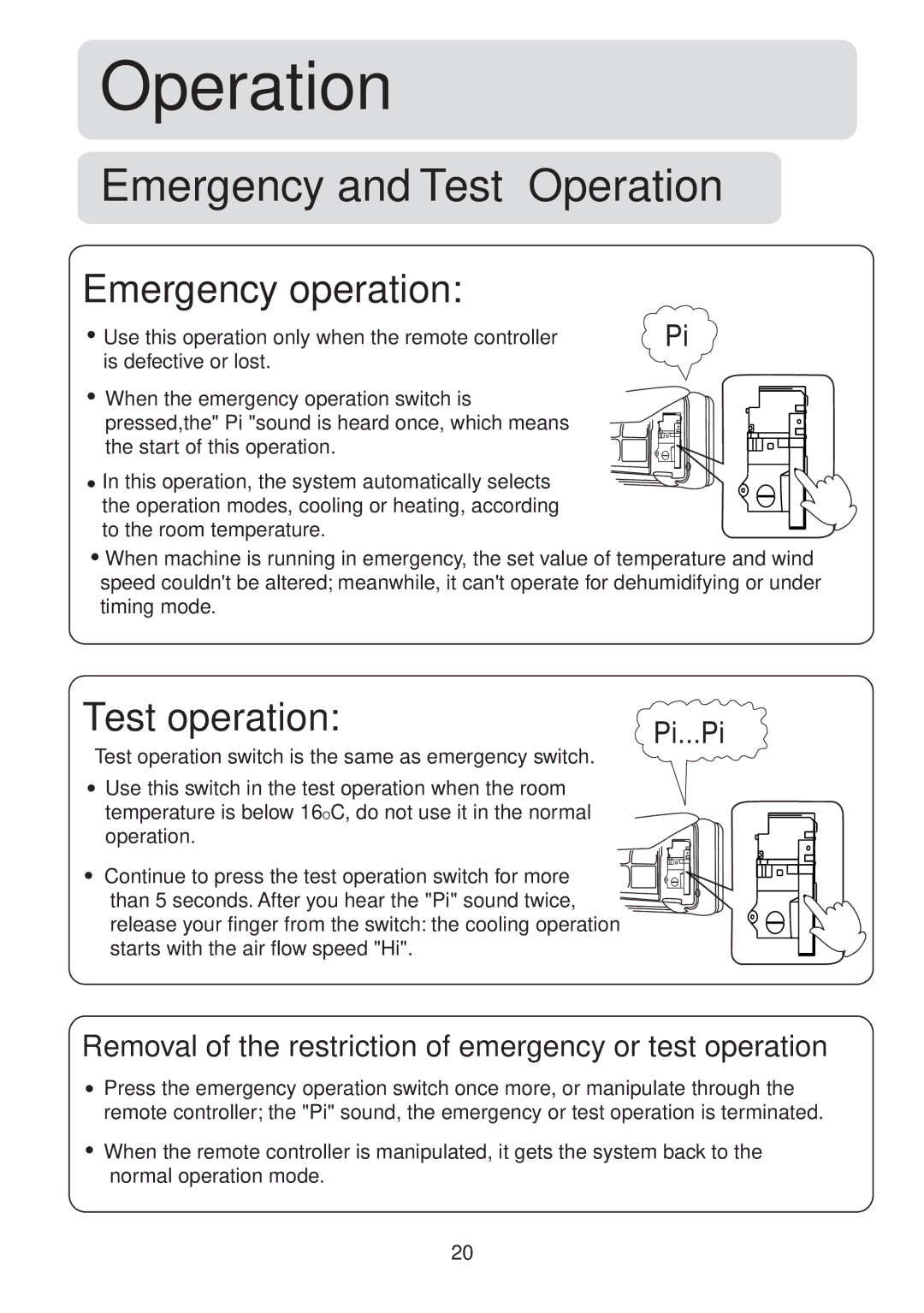 Haier HSU-18RS03/R2, HSU-22RS03/R2 operation manual Emergency and Test Operation 