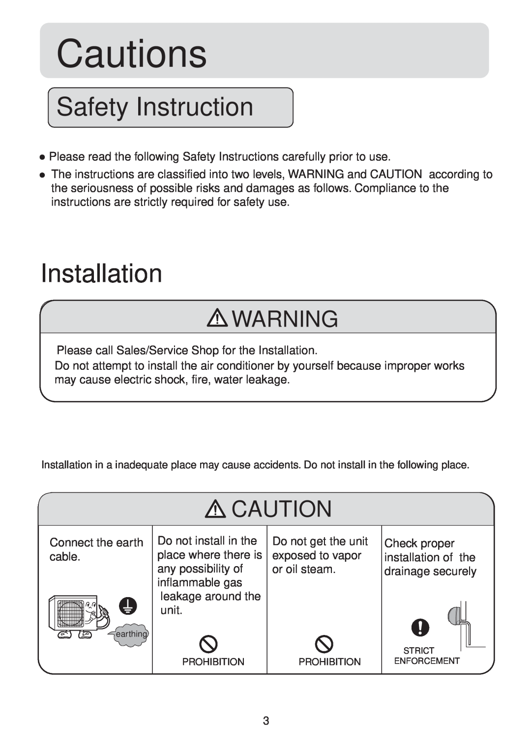 Haier HSU-22RS03/R2, HSU-18RS03/R2 operation manual Safety Instruction, Installation, Cautions 