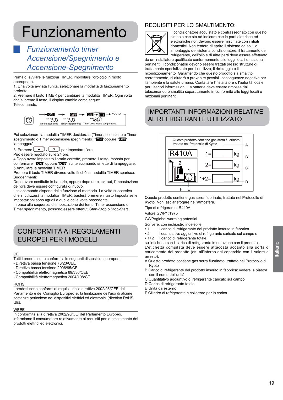 Haier 0010530627, HSU-24HEK03/R2 operation manual Conformità AI Regolamenti Europei PER I Modelli 