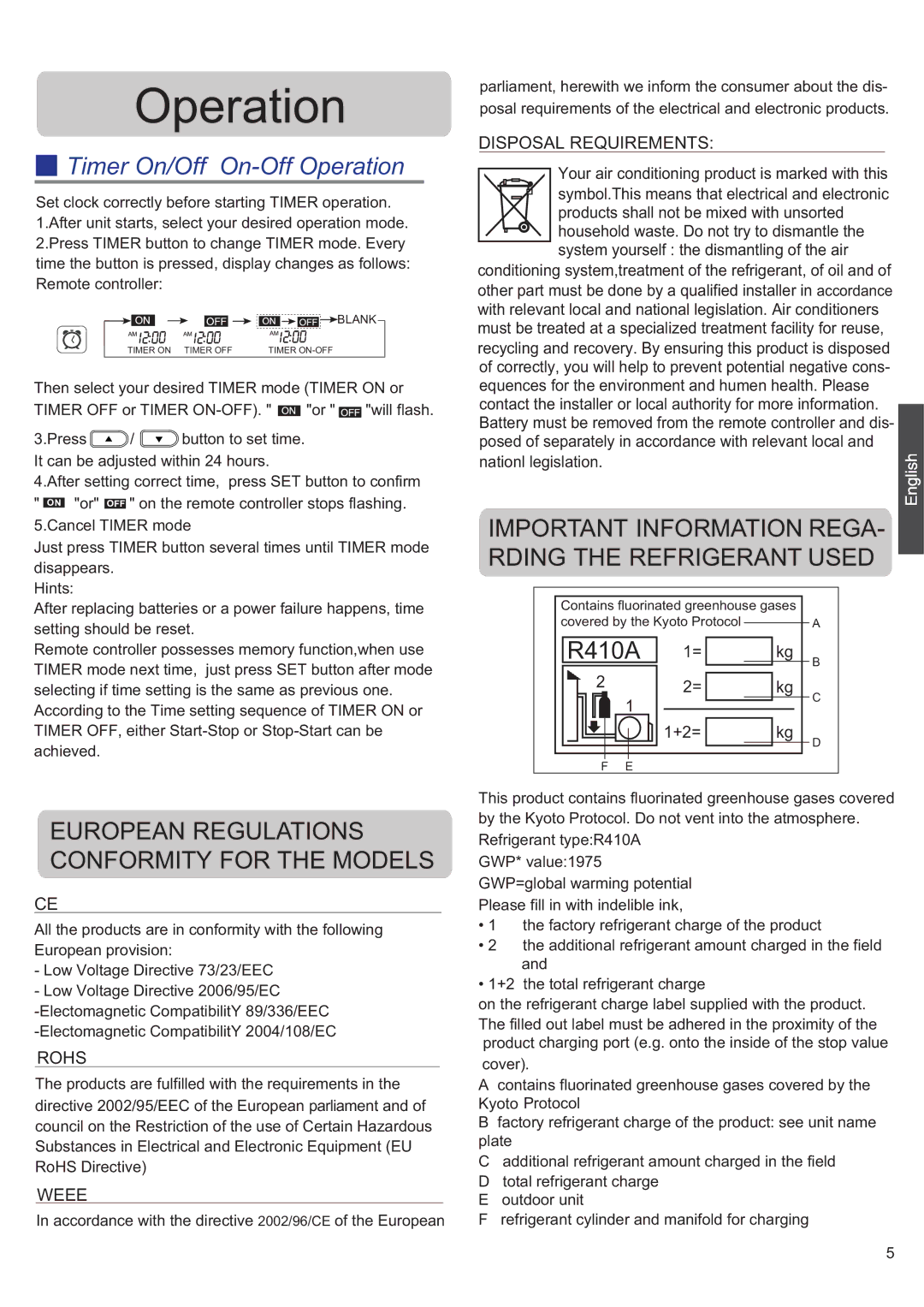 Haier 0010530627, HSU-24HEK03/R2 Products shall not be mixed with unsorted, +2=, GWP=global warming potential 