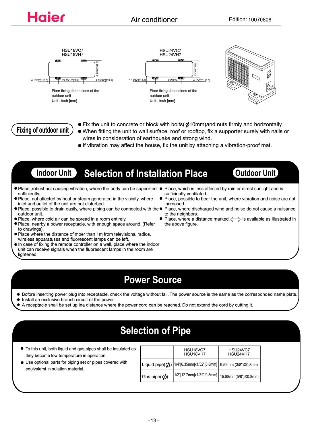 Haier HSU18VH7 manual 10070808 