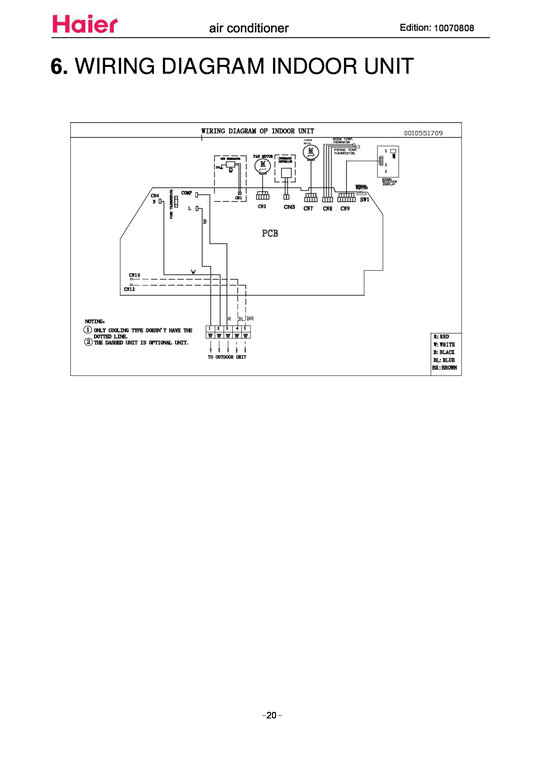 Haier HSU18VH7 Wiring Diagram Indoor Unit, Wiring Diagram Of Indoor Unit, CN3 CN7 CN8, Noting：, Br Brown, CN10 CN12, Comp 