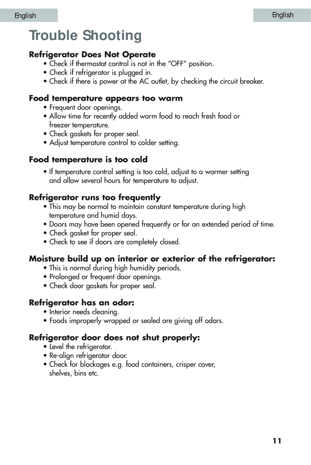 Haier HSW02C user manual Trouble Shooting 