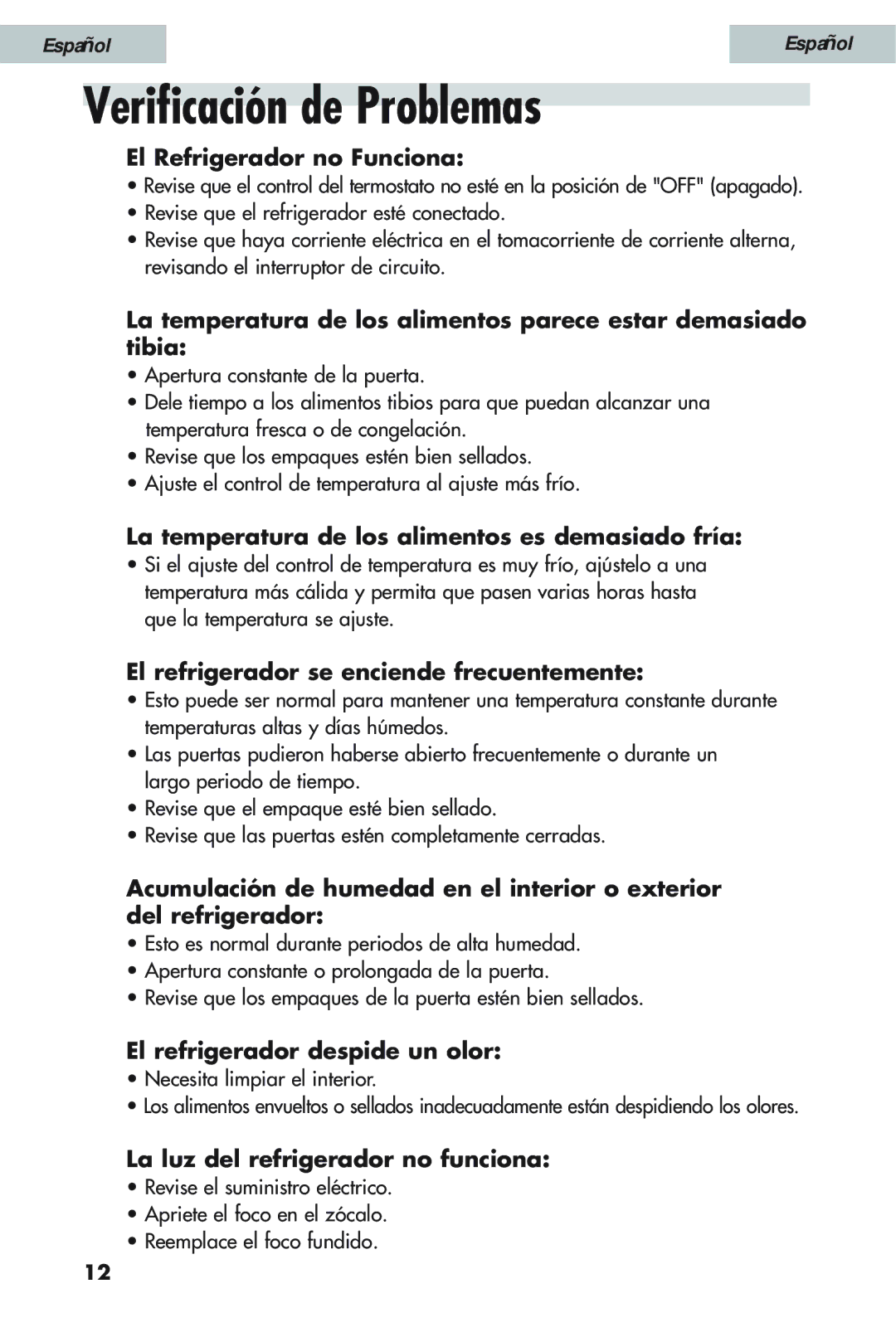 Haier HSW02C user manual El Refrigerador no Funciona, La temperatura de los alimentos es demasiado fría 