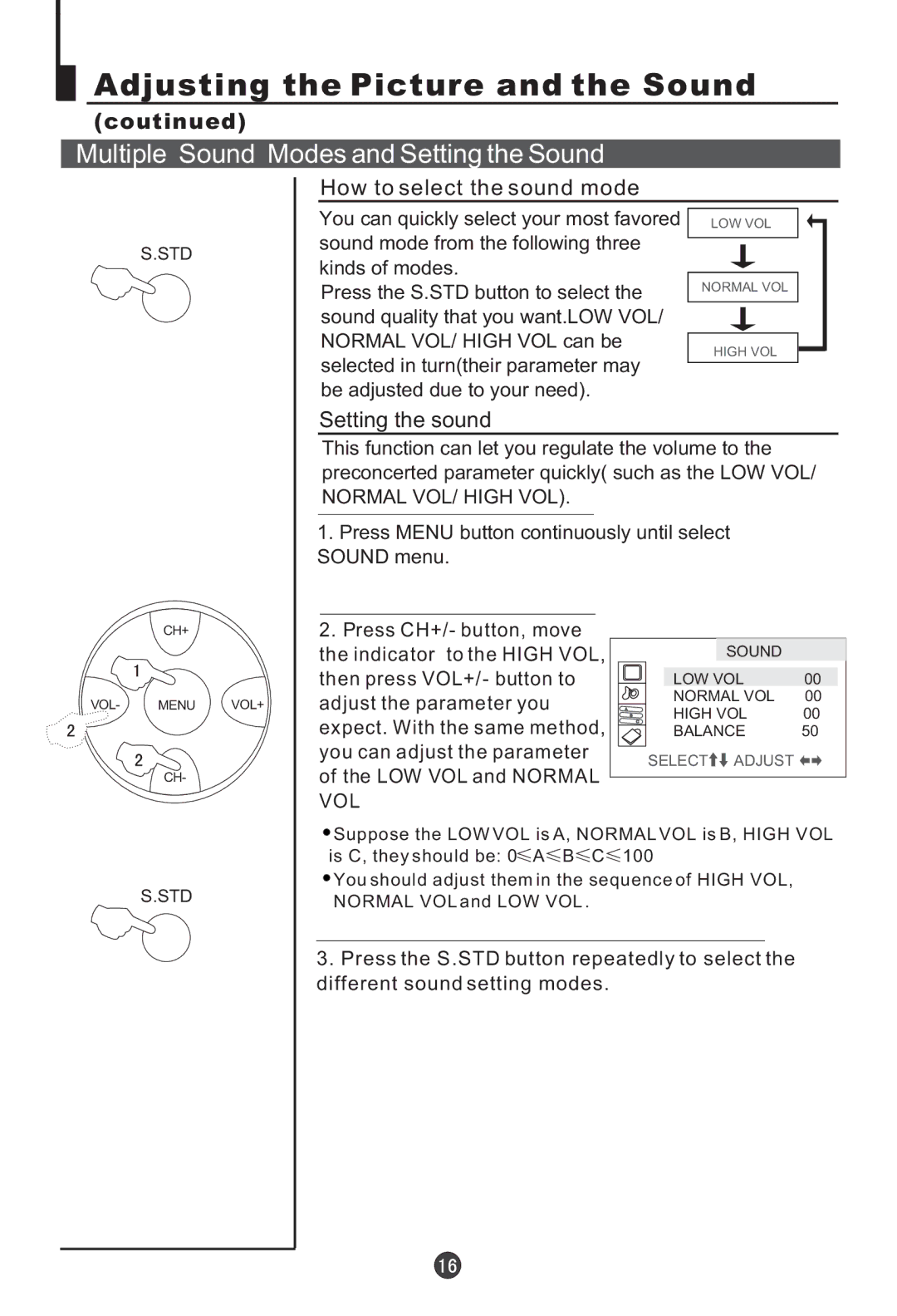 Haier 21T9D(D), HT-3768, 21F7A Multiple Sound Modes and Setting the Sound, How to select the sound mode, Setting the sound 