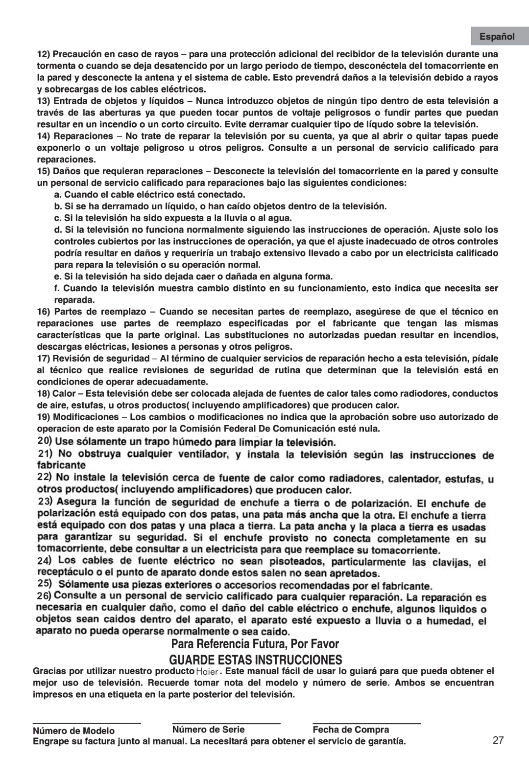 Haier HTAF15 manual 