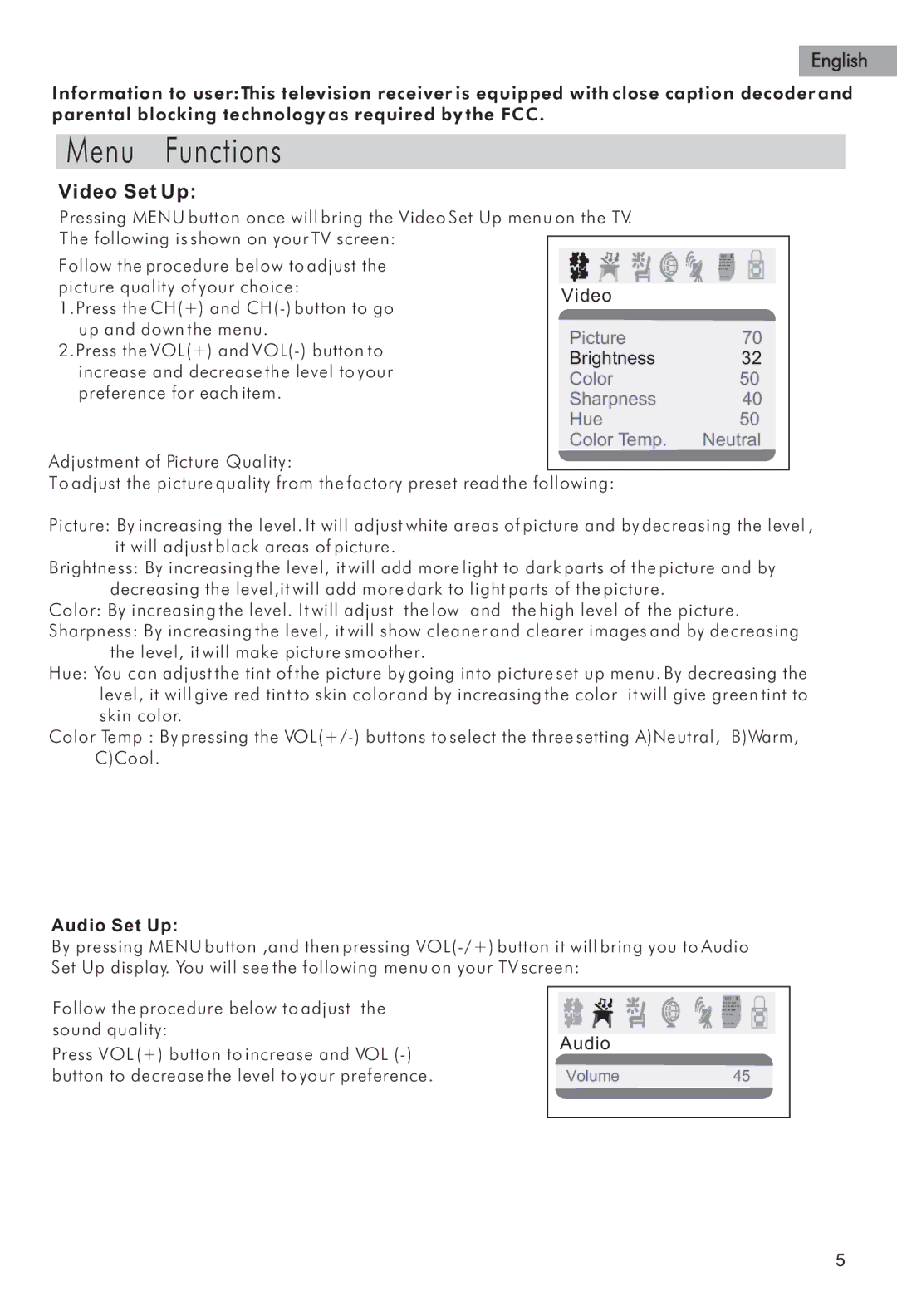 Haier HTAF15 manual Menu Functions 