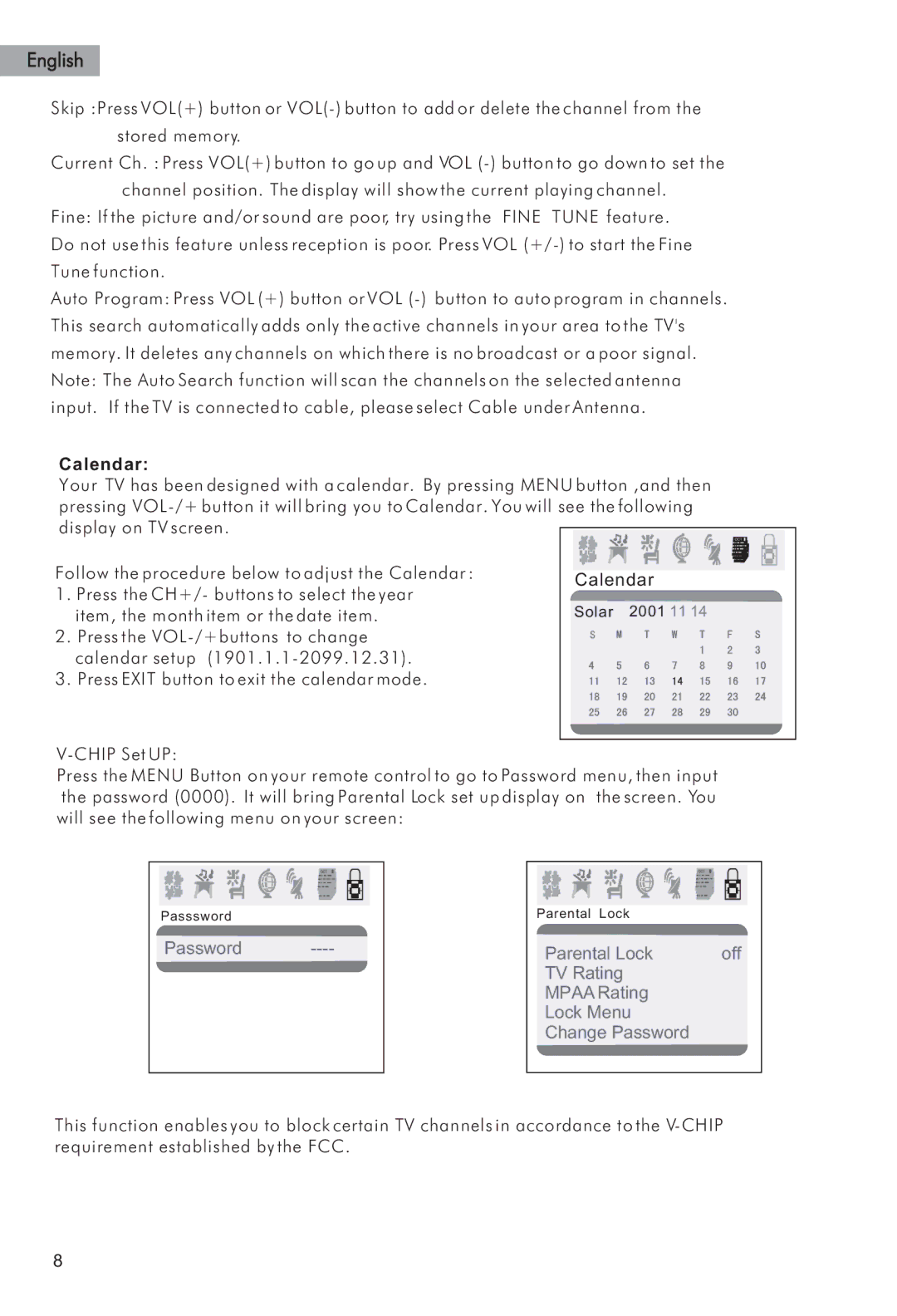 Haier HTAF15 manual Calendar 