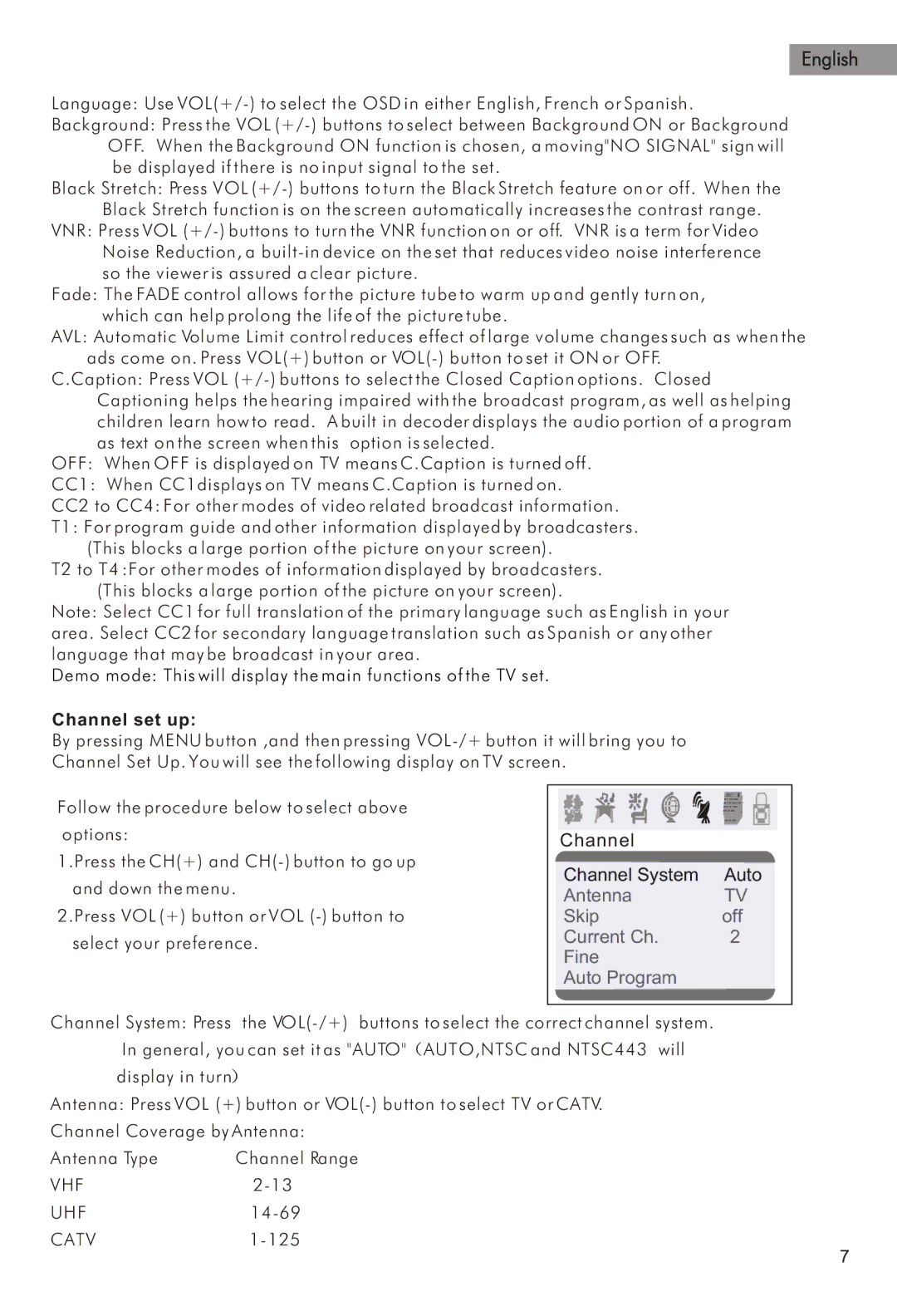 Haier HTAR21 manual Channel set up, Antenna Skip Off Current Ch Fine Auto Program 