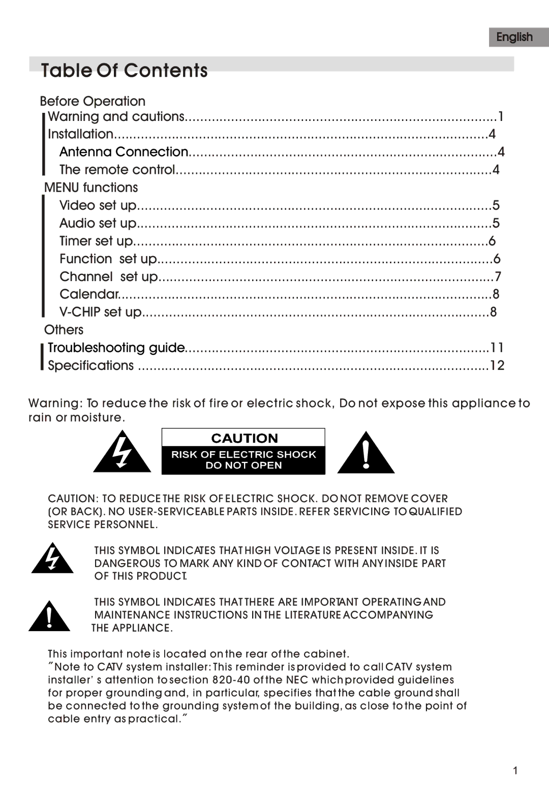 Haier HTAF21B, HTAR21B, HTAR14 manual Table Of Contents 