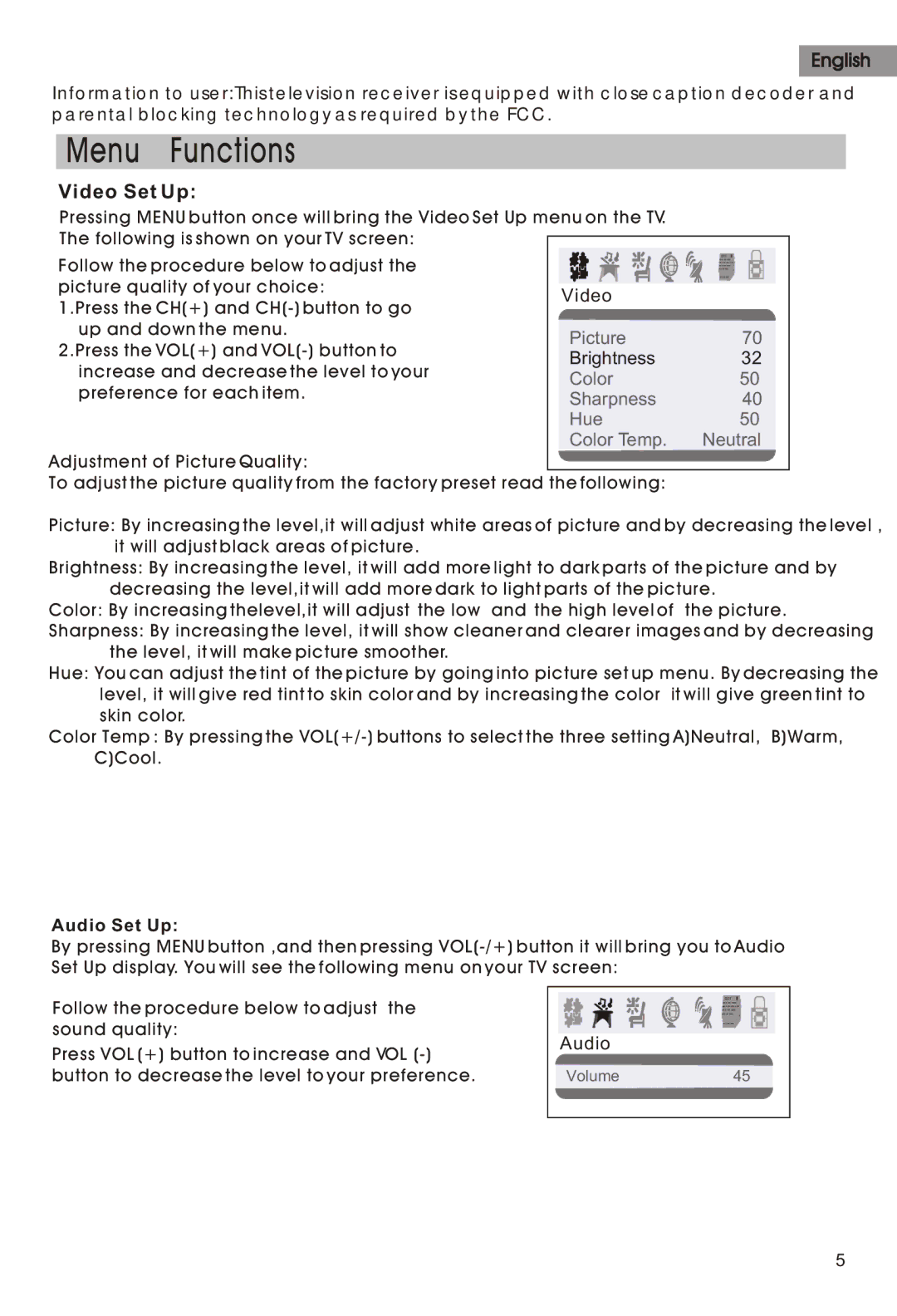 Haier HTAR21B, HTAR14, HTAF21B manual Menu Functions 