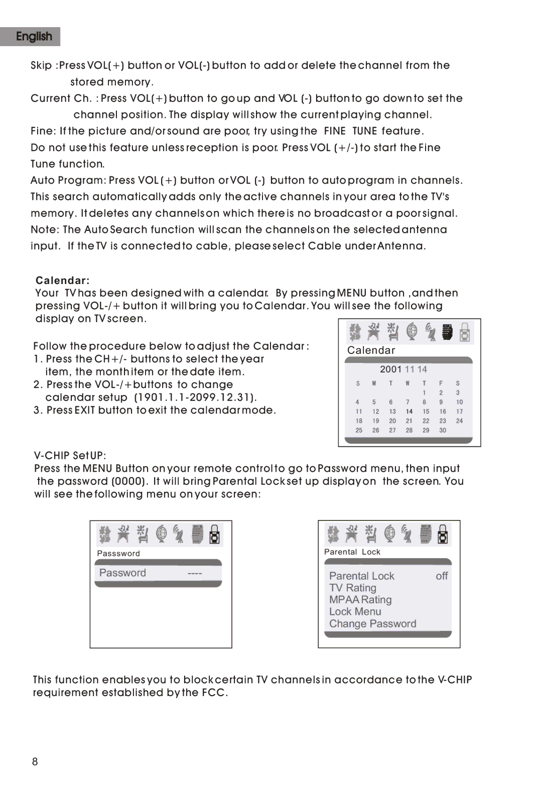 Haier HTAR21B, HTAR14, HTAF21B manual Calendar 