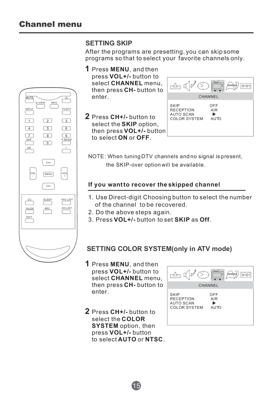 Haier HTF201, HTR20 owner manual Setting Skip, If you want to recover the skipped channel 