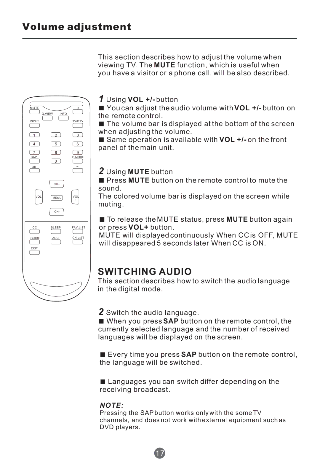 Haier HTF201, HTR20 owner manual Volume adjustment, Switching Audio 