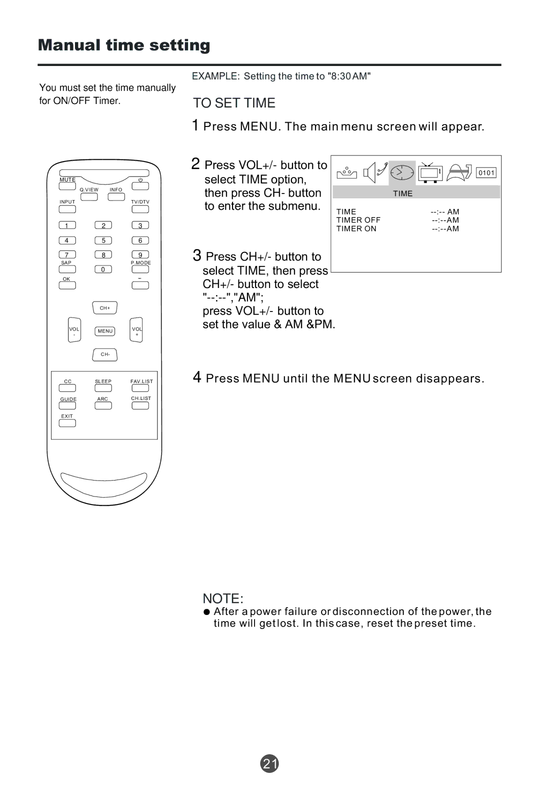 Haier HTF201, HTR20 owner manual Manual time setting, To SET Time, Press MENU. The main menu screen will appear 