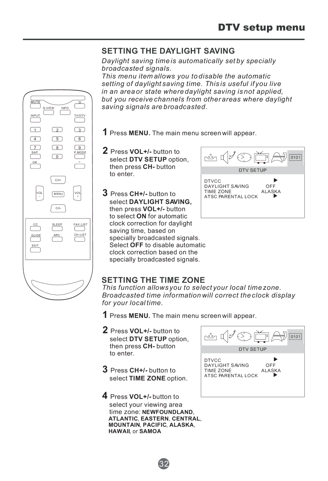 Haier HTF201, HTR20 owner manual Setting the Daylight Saving, Setting the Time Zone 