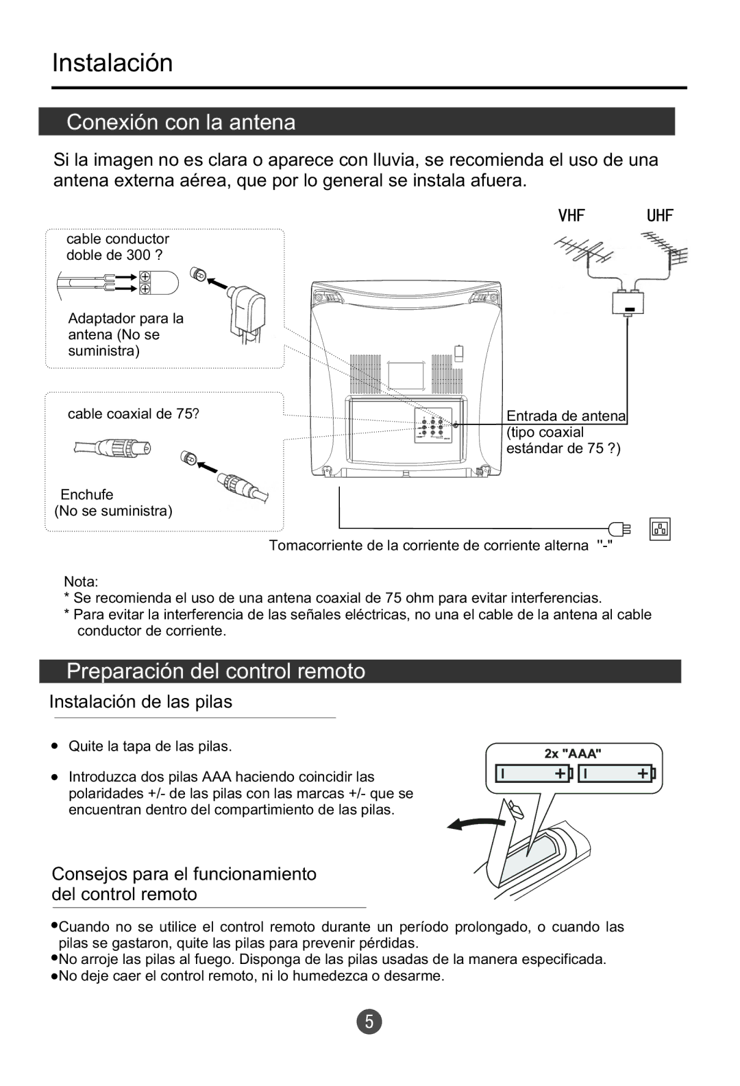 Haier HTF201, HTR20 owner manual Instalación, Conexión con la antena 