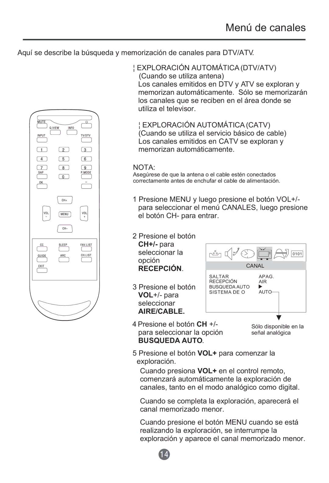 Haier HTF201, HTR20 owner manual Menú de canales, Nota 