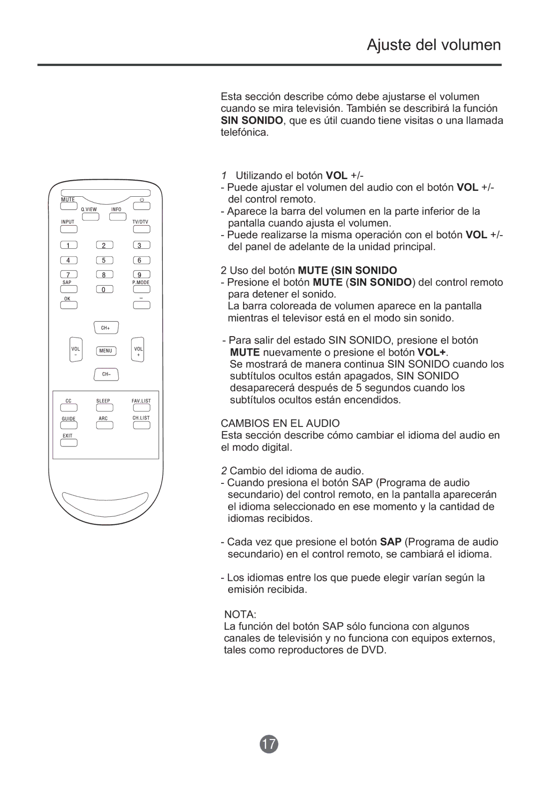 Haier HTF201, HTR20 owner manual Ajuste del volumen, Cambios EN EL Audio 