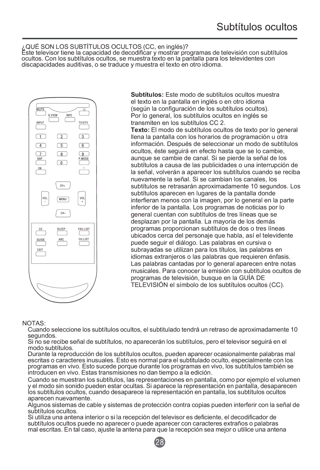 Haier HTF201, HTR20 owner manual Subtítulos ocultos, Notas 