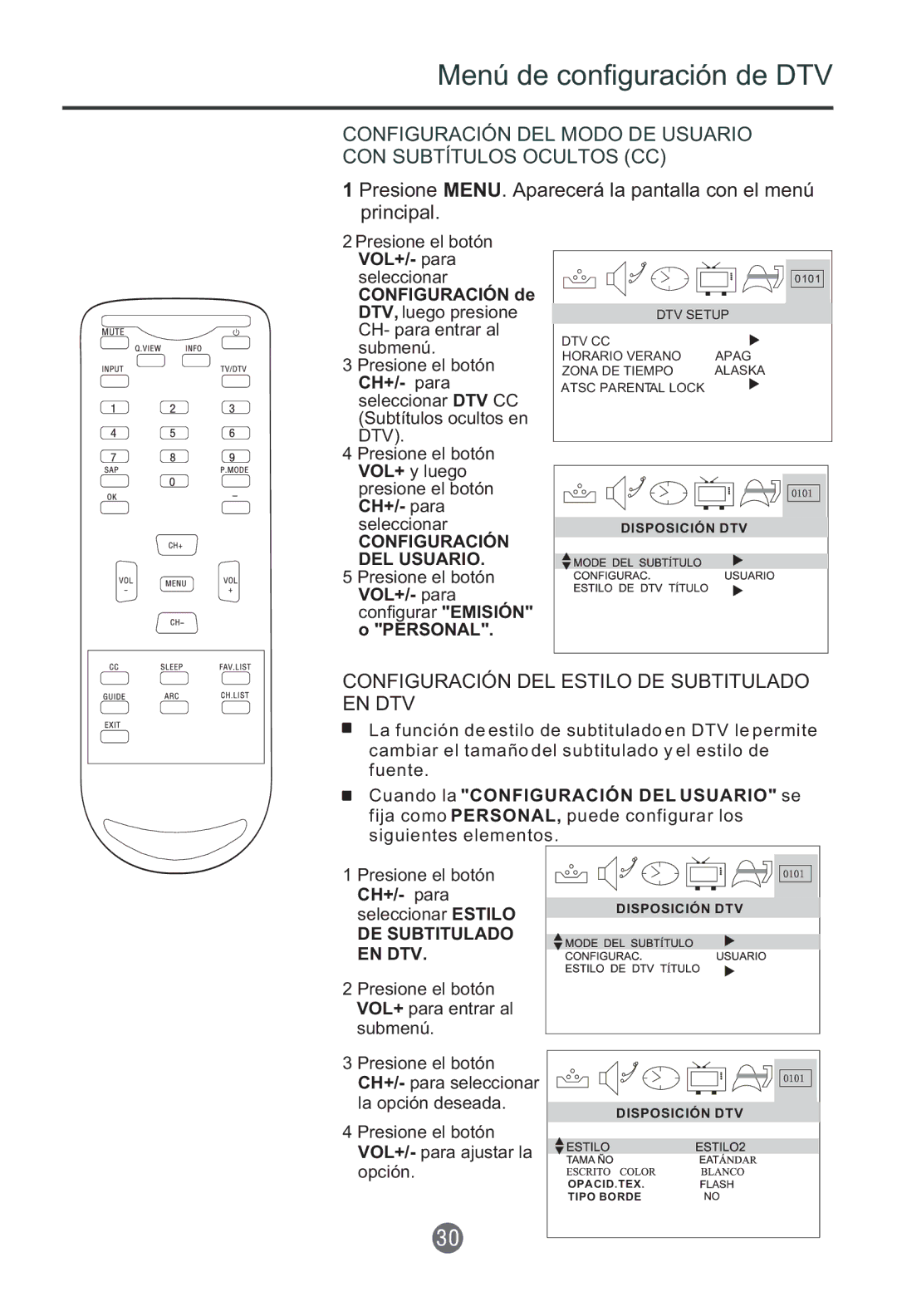 Haier HTR20 Configuración DEL Modo DE Usuario CON Subtítulos Ocultos CC, Configuración DEL Estilo DE Subtitulado EN DTV 