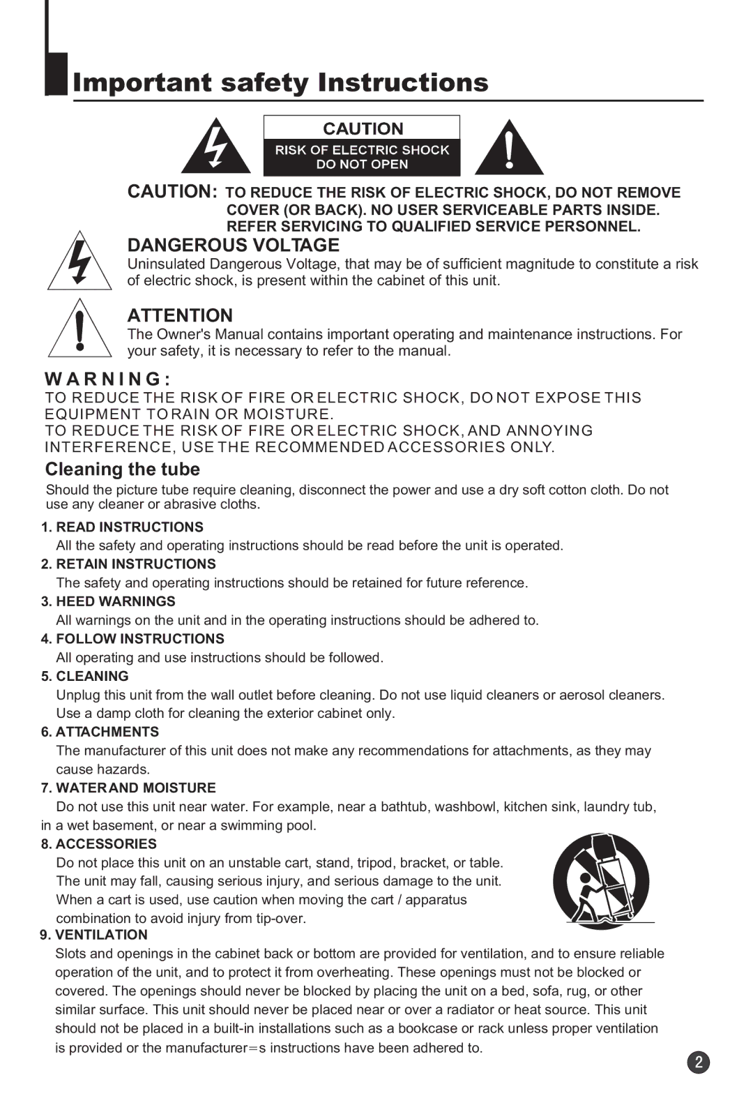 Haier HTF21S32 user manual Important safety Instructions, R N I N G 