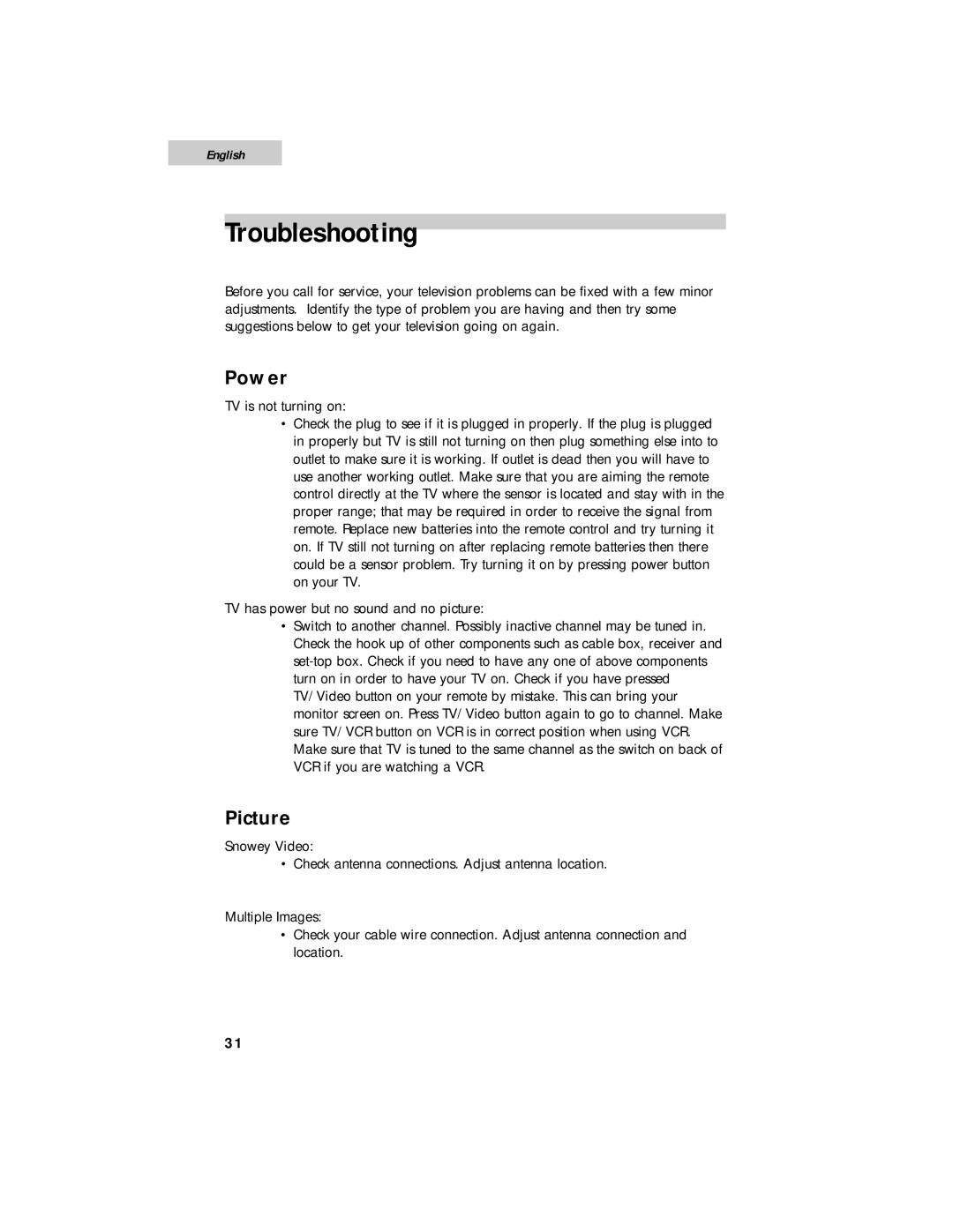 Haier HTF24R21, HTF27R11, HTF20R21 user manual Troubleshooting, Power 