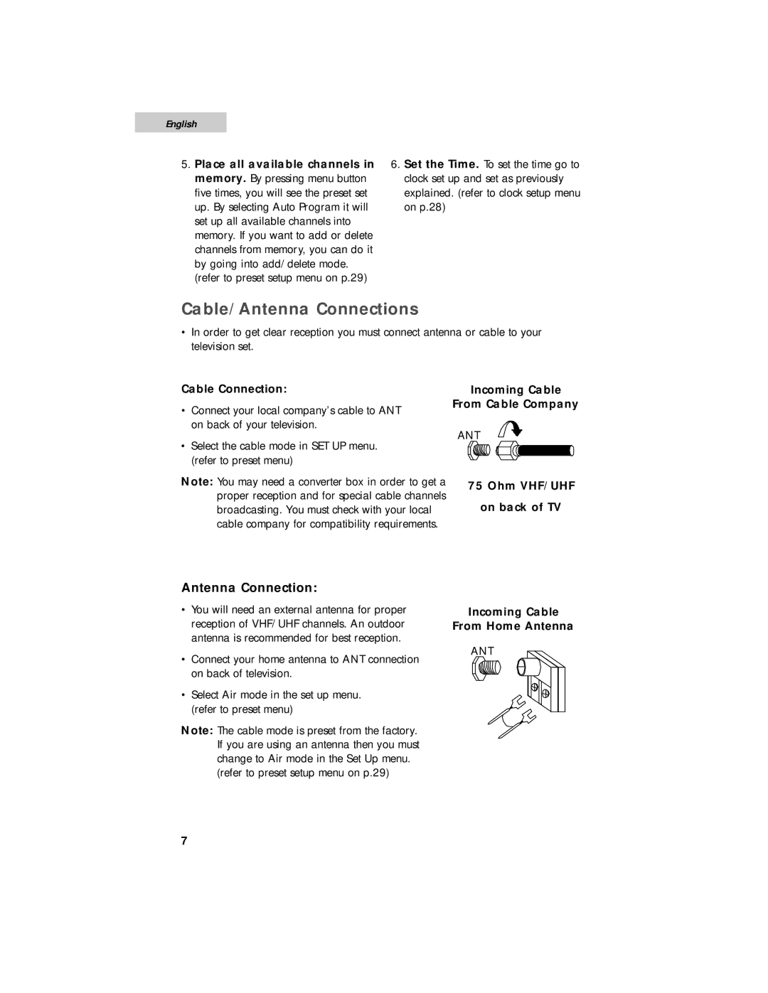 Haier HTF24R21, HTF27R11, HTF20R21 user manual Cable/Antenna Connections 