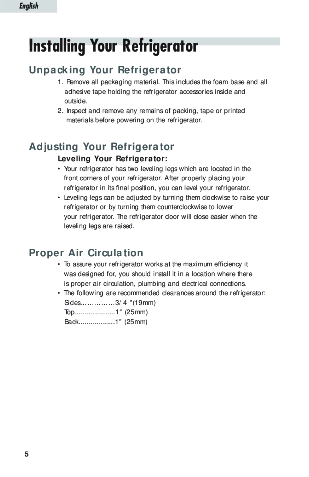 Haier HTQ21JAARSS warranty Installing Your Refrigerator, Unpacking Your Refrigerator, Adjusting Your Refrigerator 